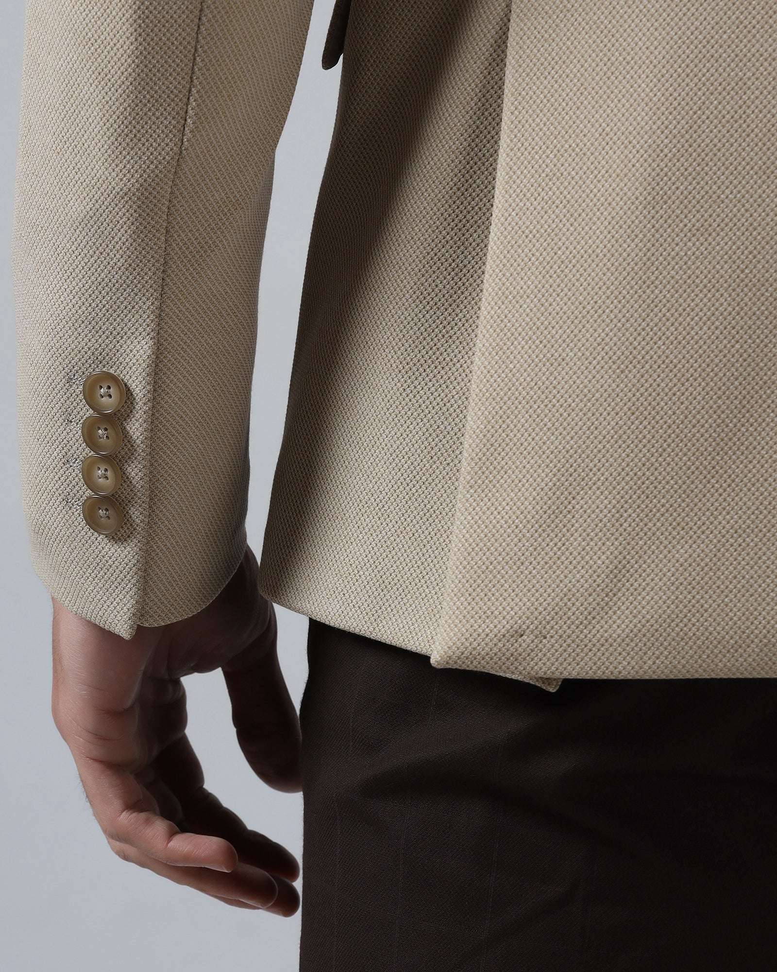 Beige Textured Blazer - Jevlon - Image 5