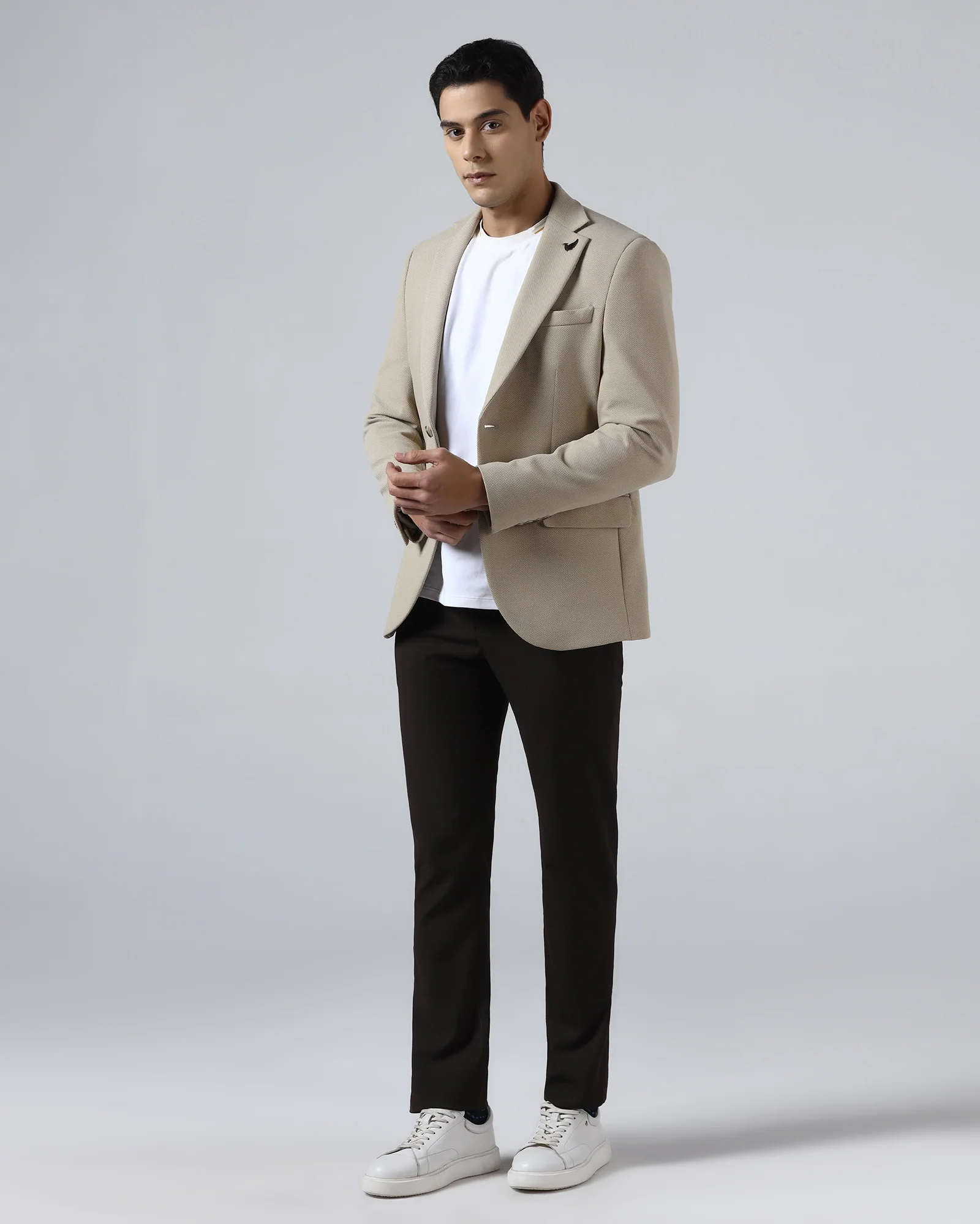 Beige Textured Blazer - Jevlon - Image 6