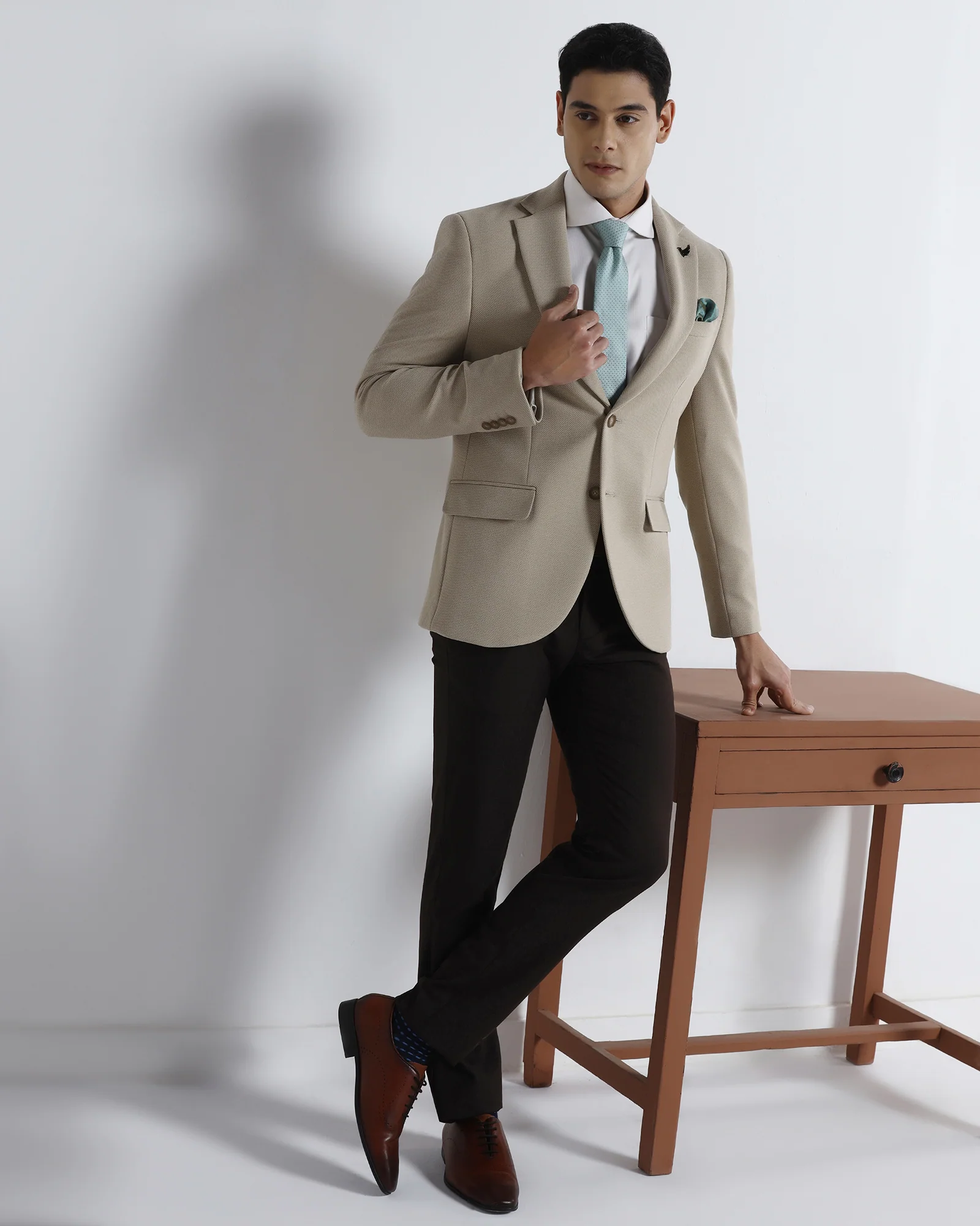Beige Textured Blazer - Jevlon - Image 7