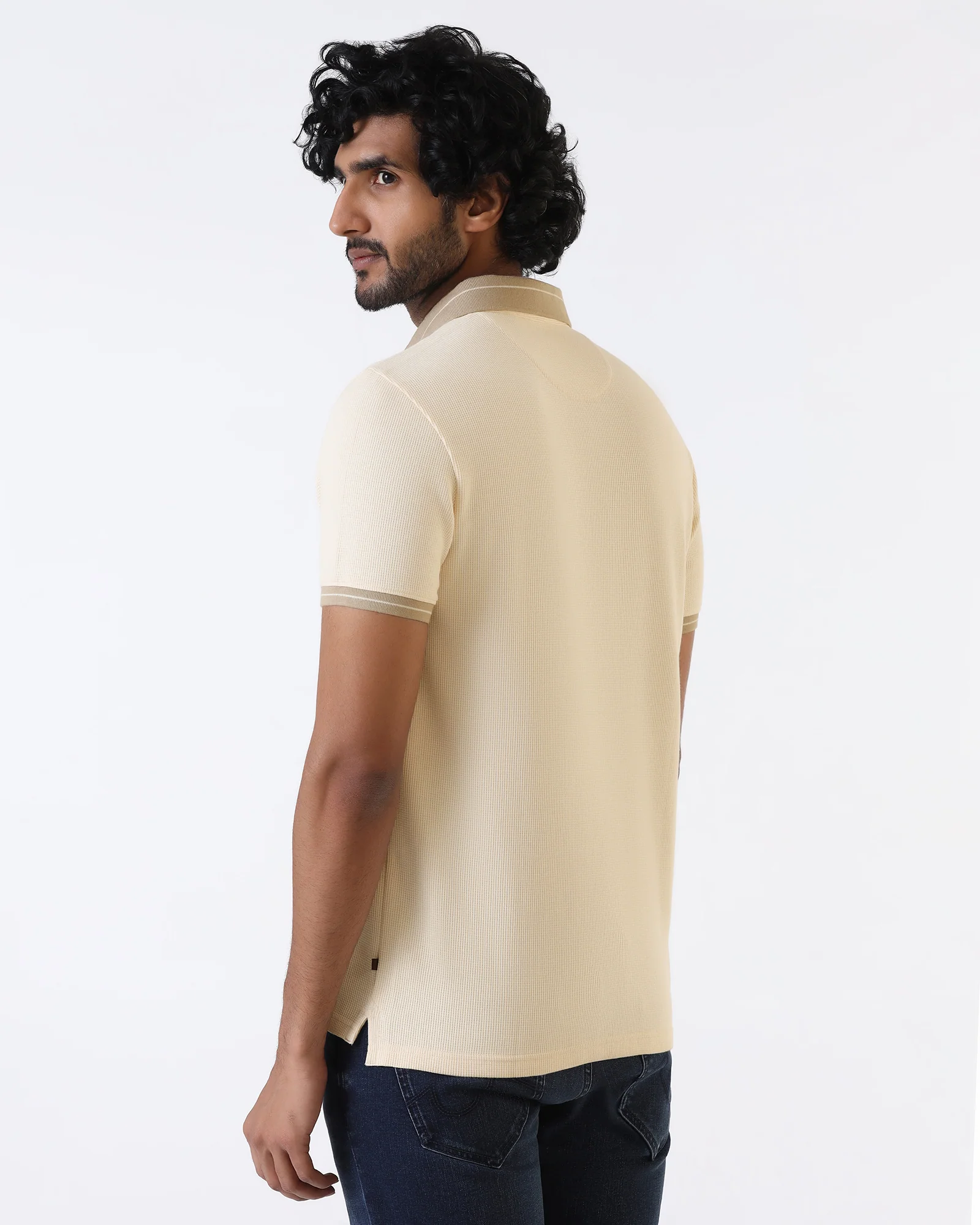 Beige Textured Polo - Contra - Image 2