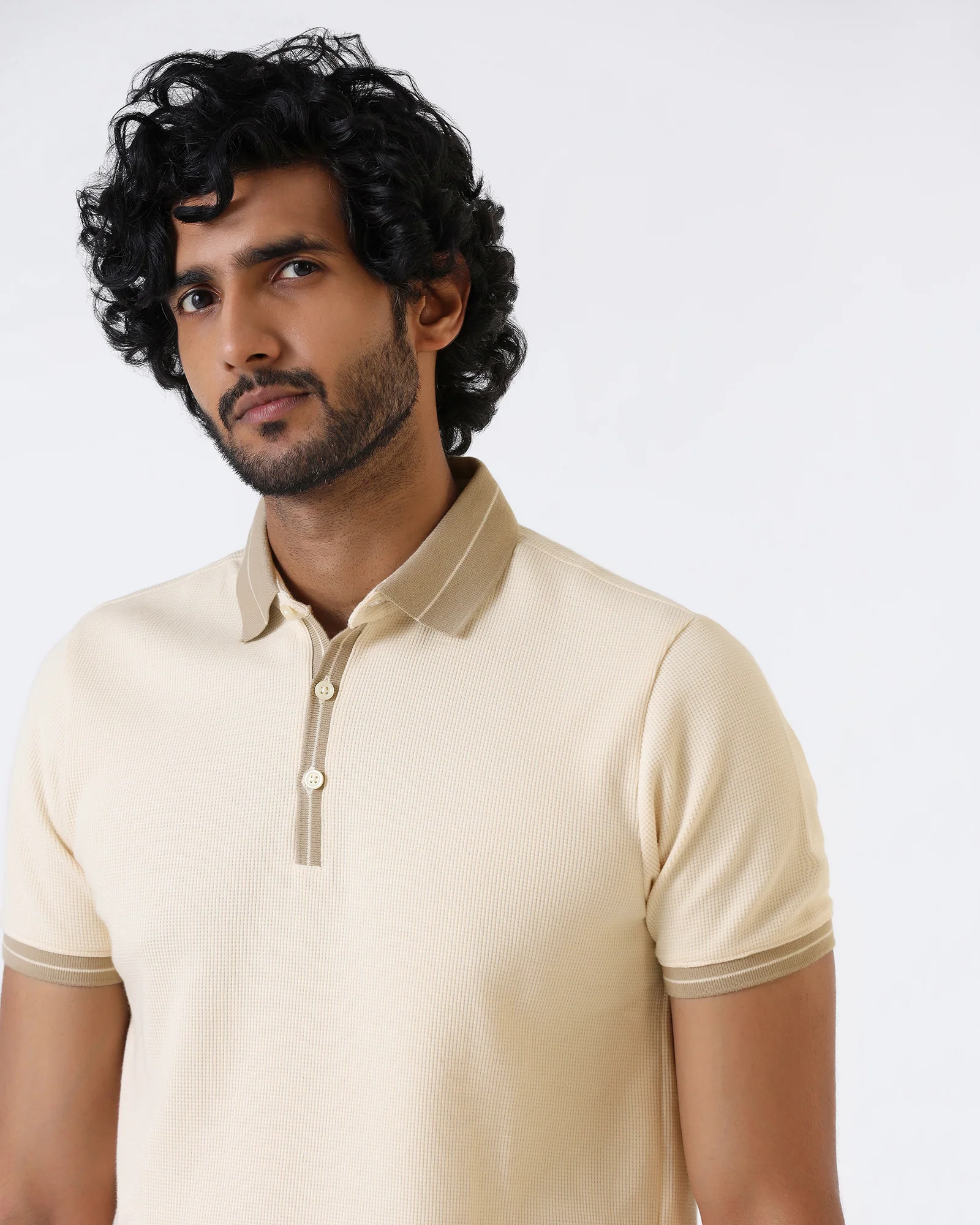 Beige Textured Polo - Contra - Image 4