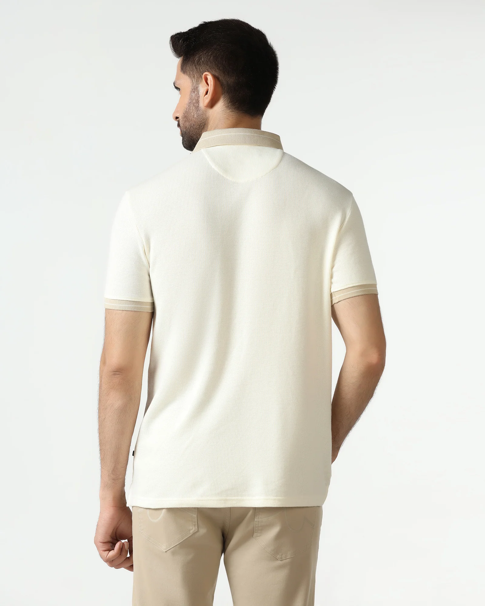 Beige Textured Polo - Contra - Image 2