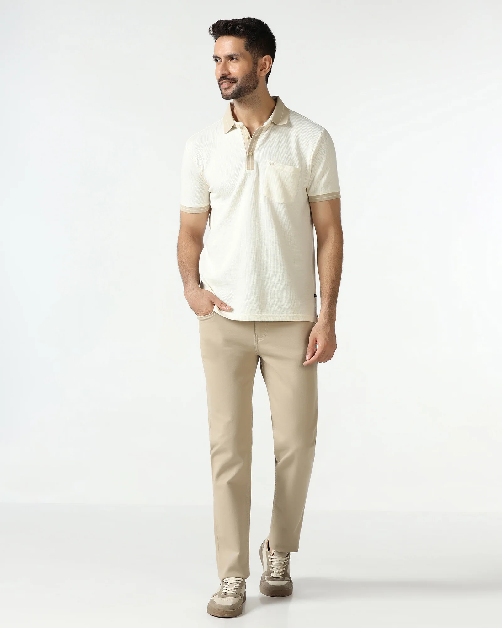 Beige Textured Polo - Contra - Image 3