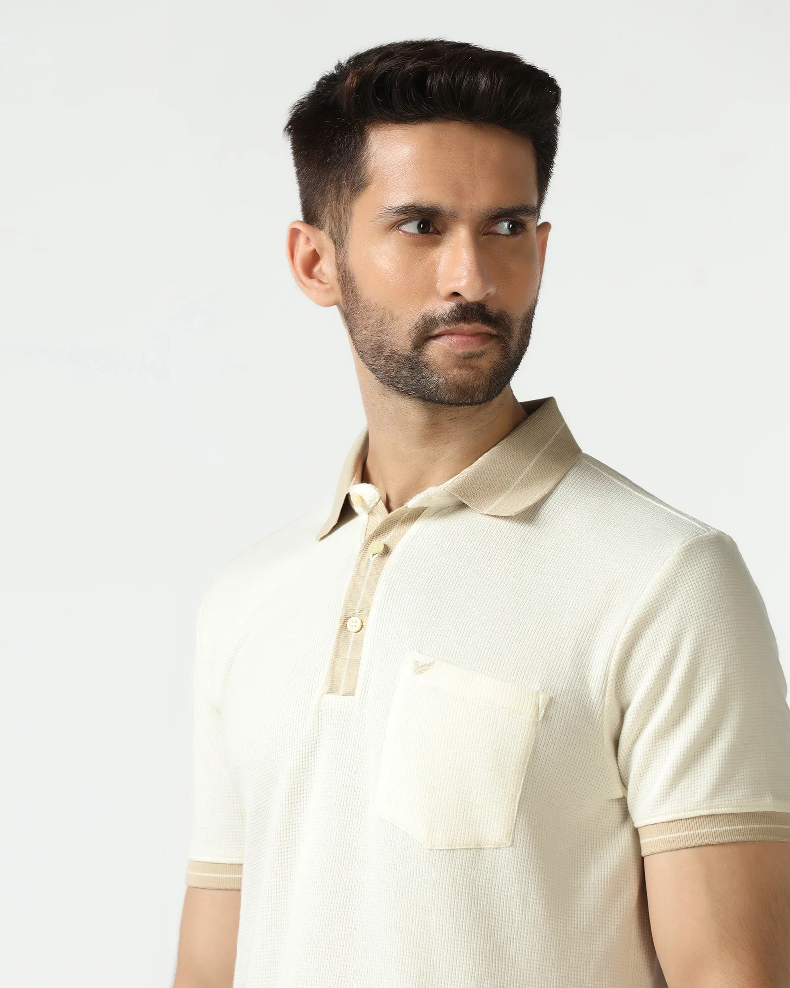 Beige Textured Polo - Contra - Image 4
