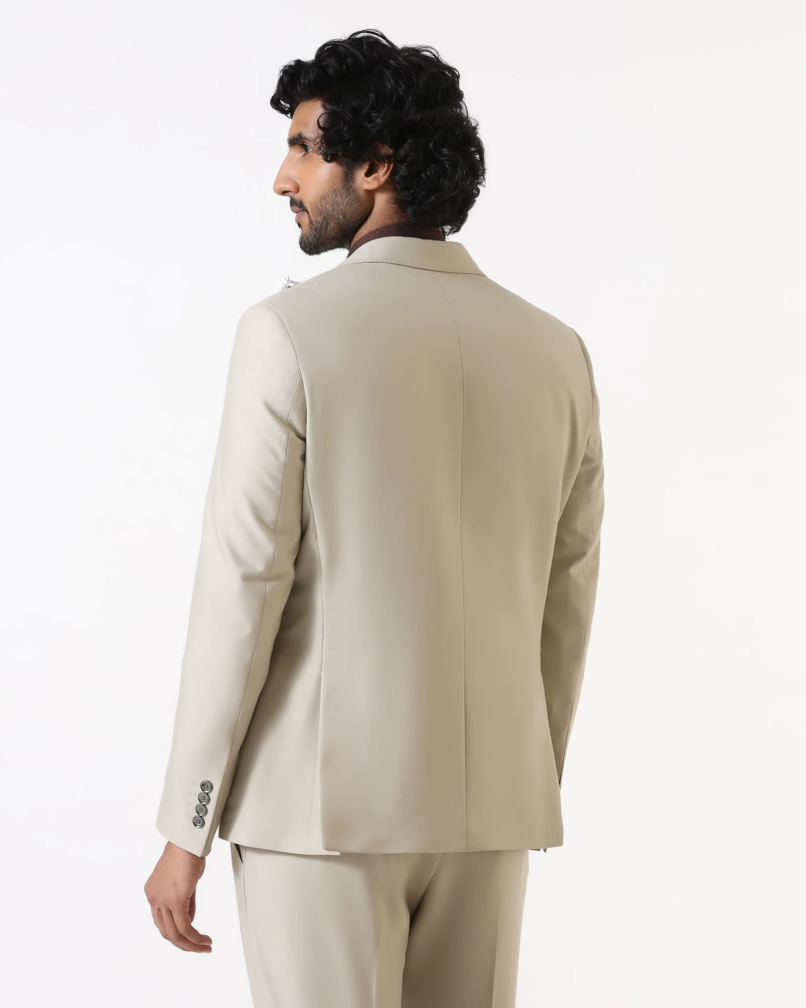 Beige Three Piece Solid Suit - Flint - Image 2