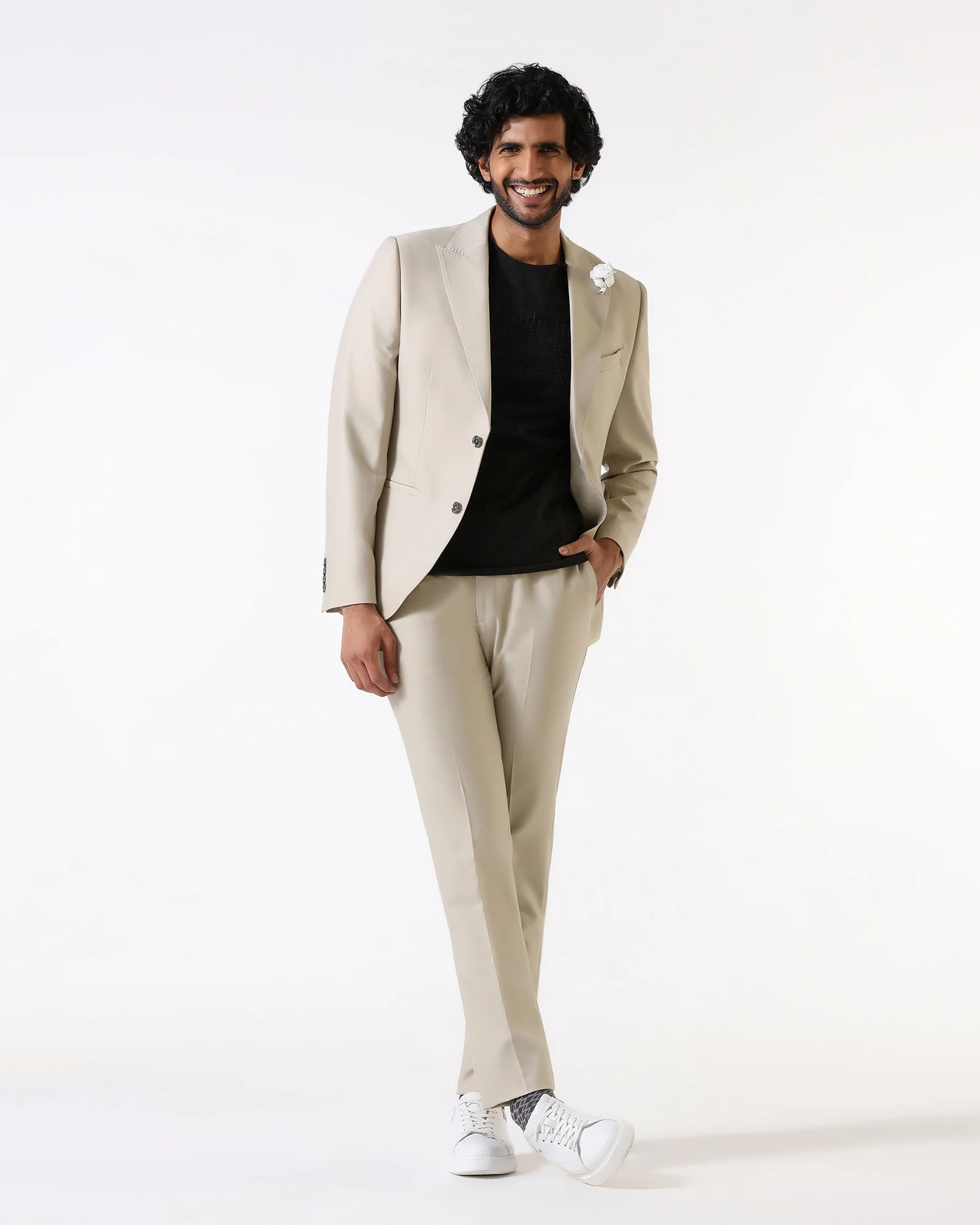 Beige Three Piece Solid Suit - Flint - Image 5