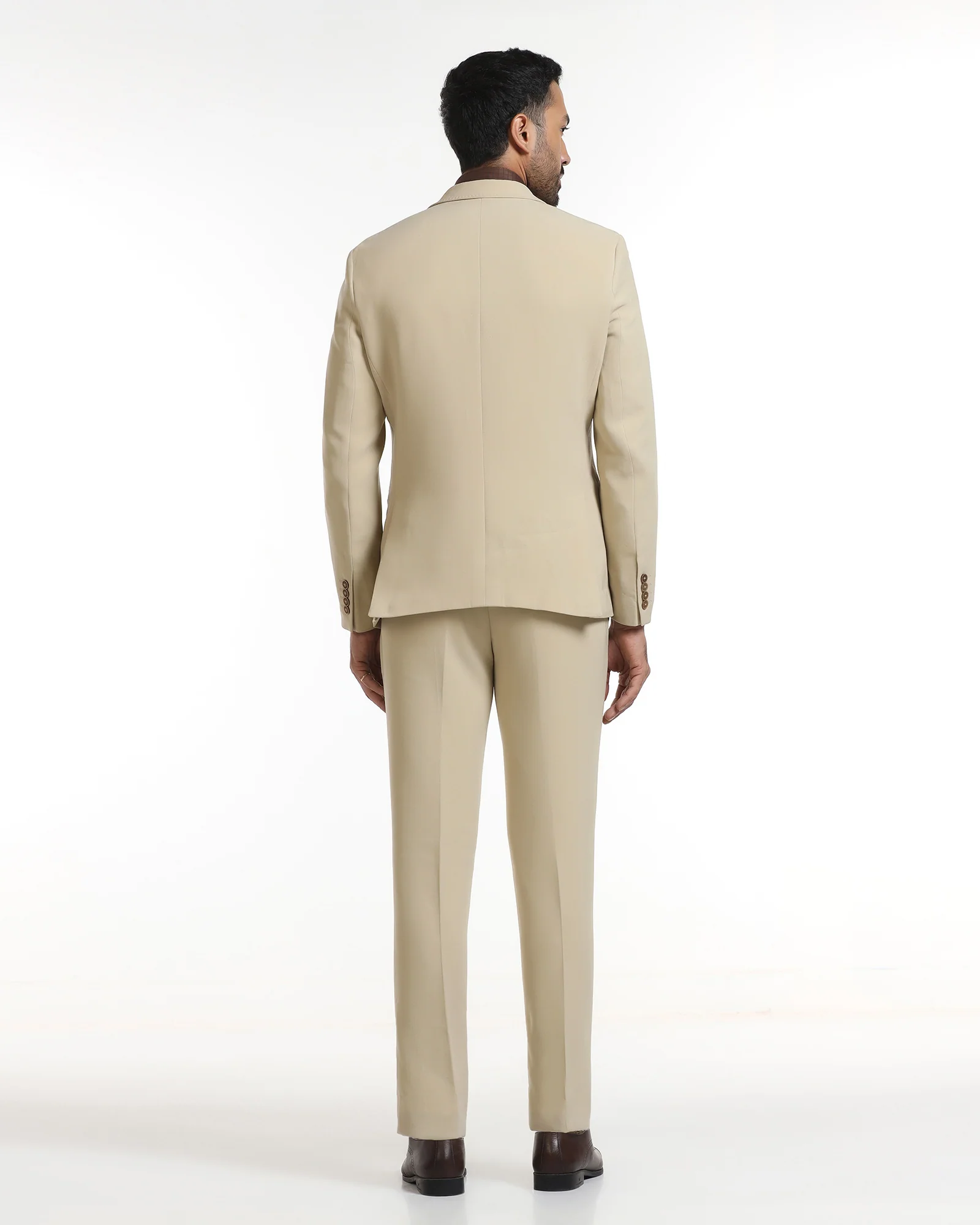 Beige Three Piece Solid Suit - Kover - Image 2