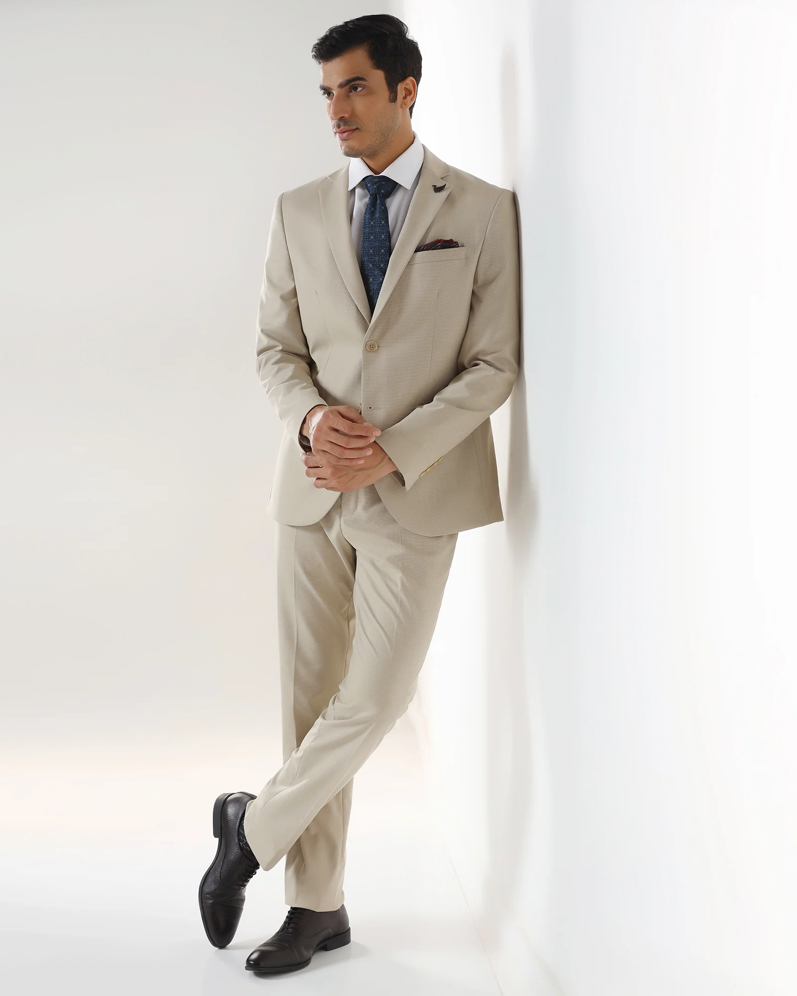 Beige Two Piece Textured Suit - Brim - Image 8