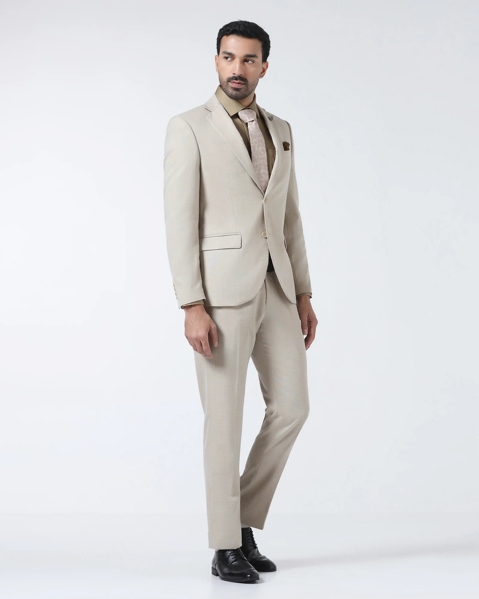 Beige Two Piece Textured Suit - Rex - Image 3