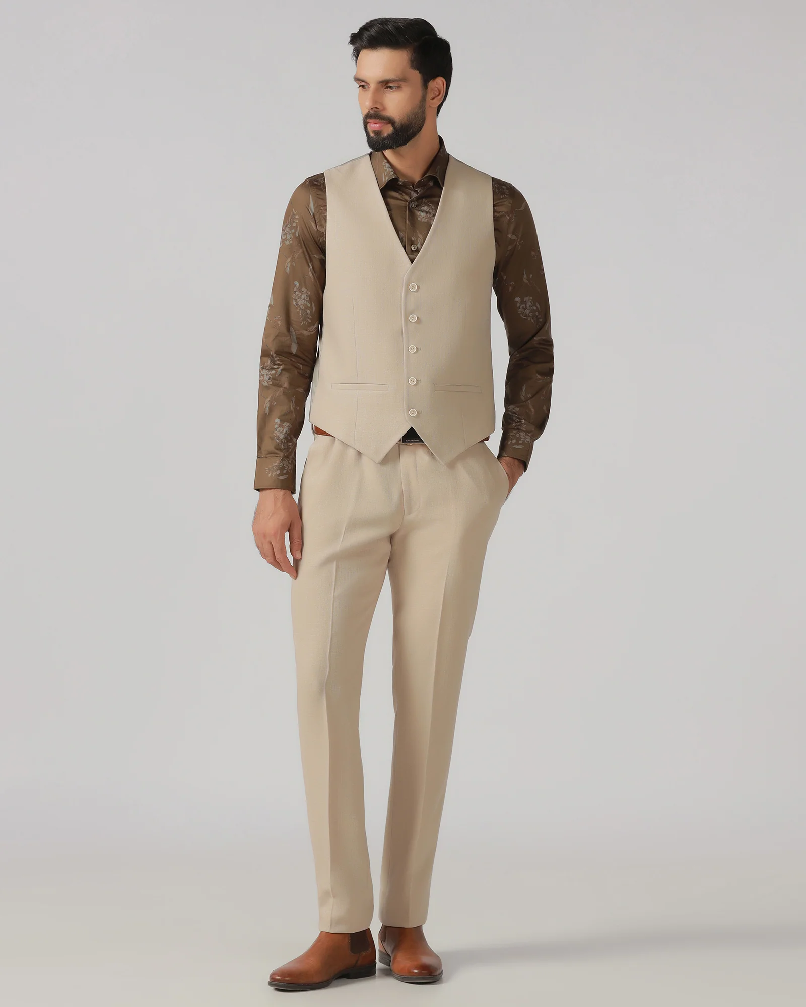 Beige Three Piece Textured Suit - Rotex - Image 5