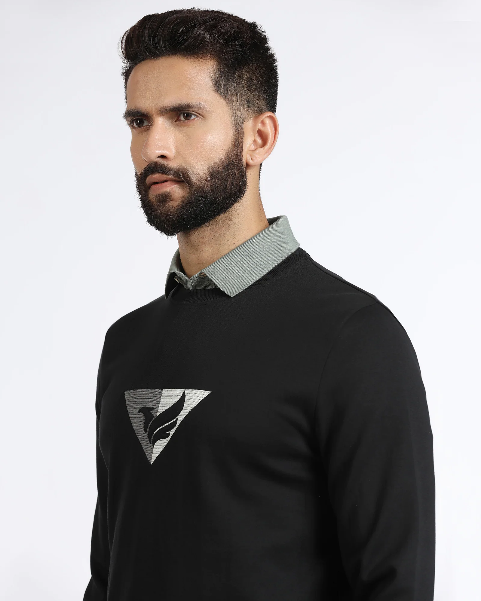 Black Crew Neck Solid Sweatshirt - Bling - Image 4