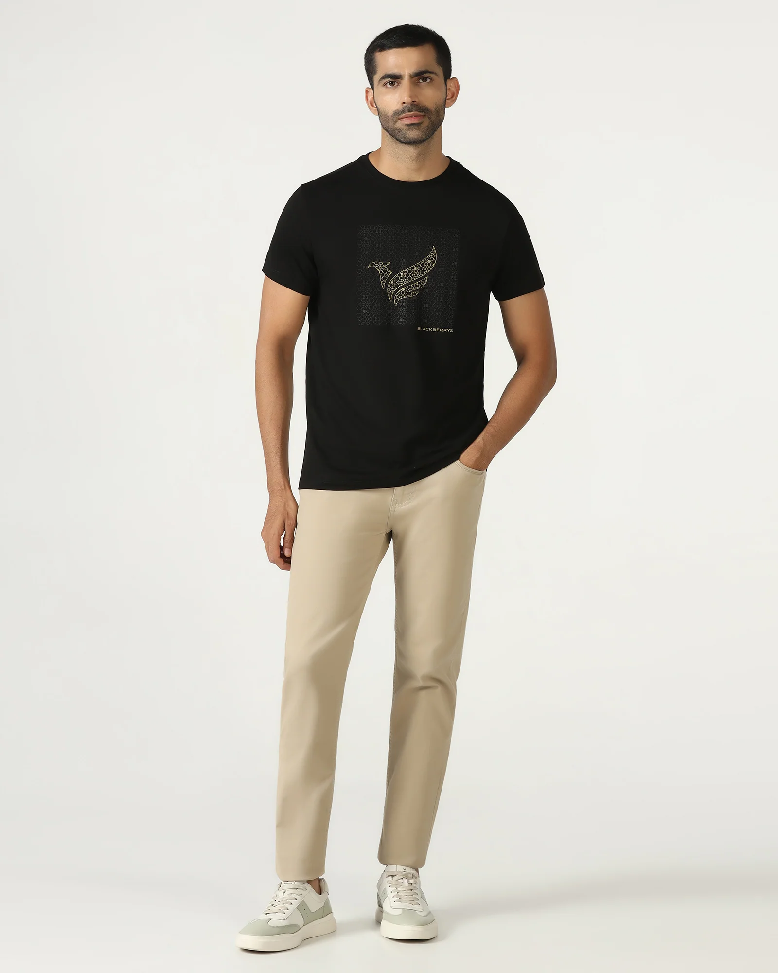 Black Crew Neck Solid T-Shirt - Fly - Image 3