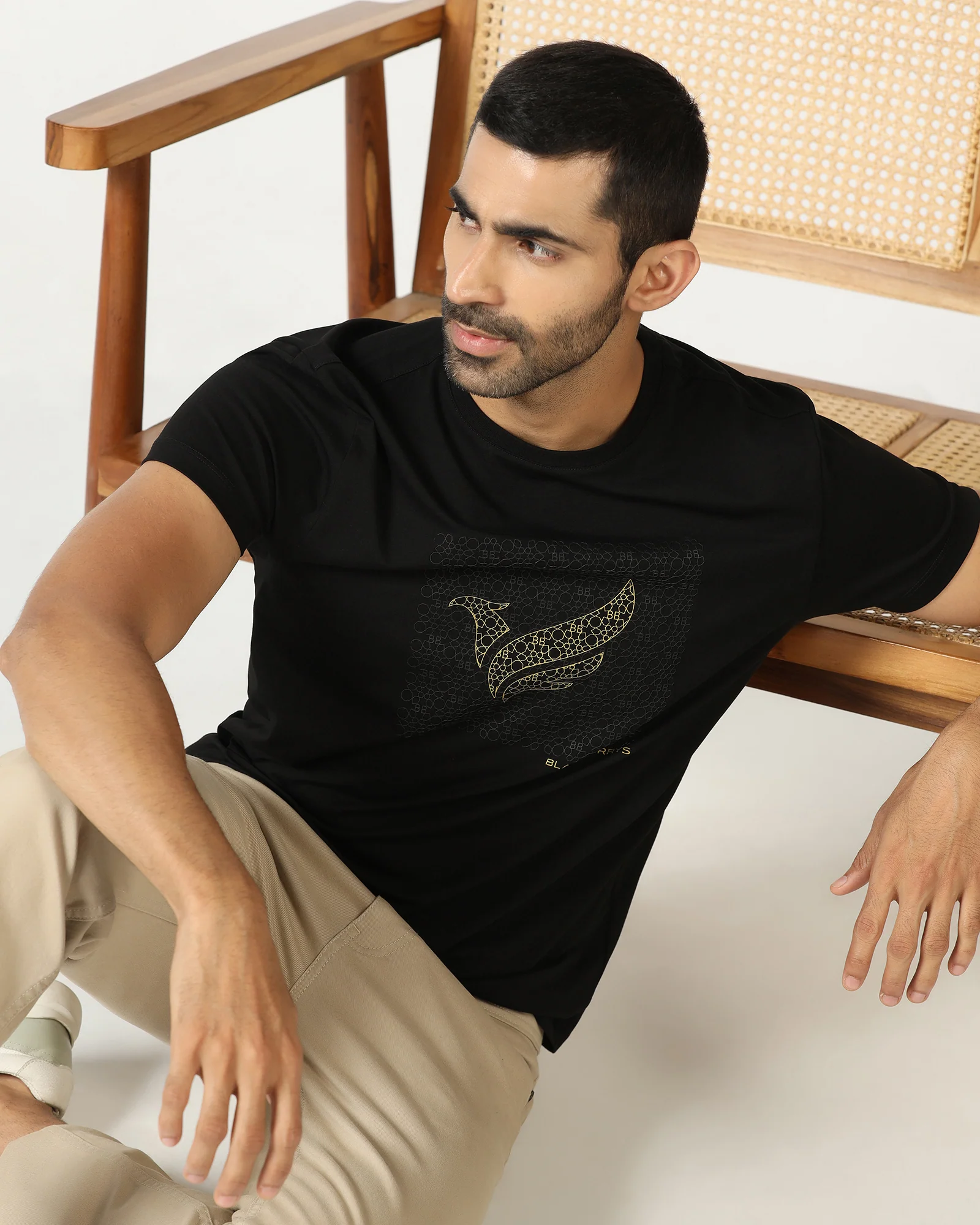 Black Crew Neck Solid T-Shirt - Fly - Image 8