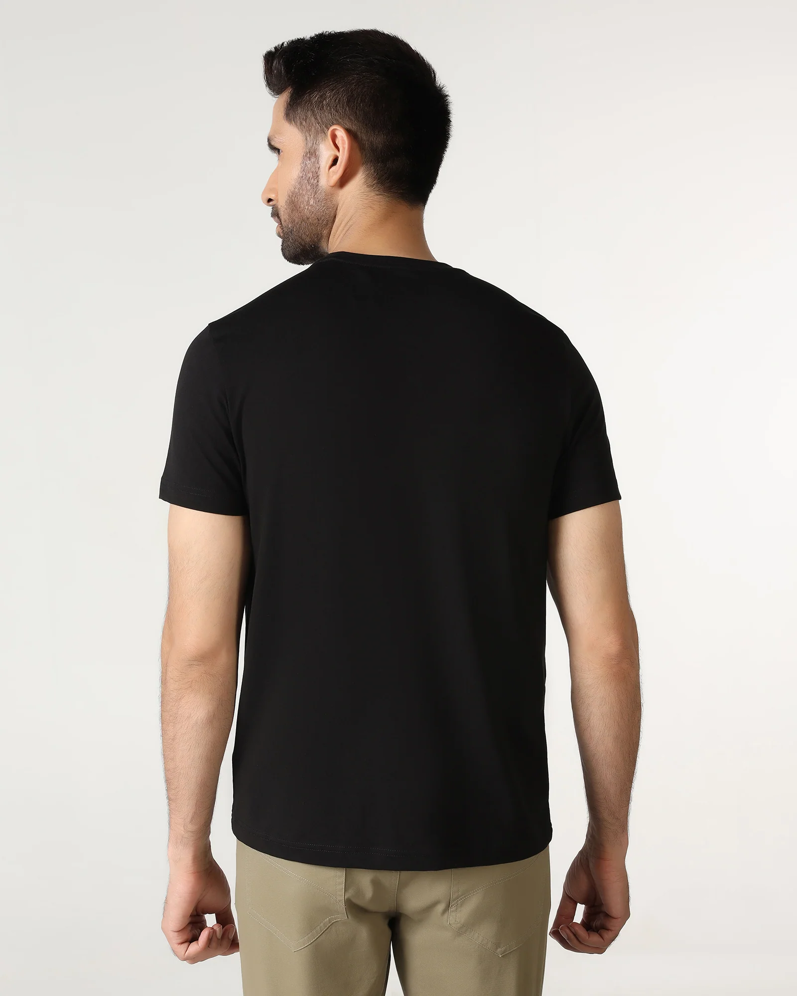 Black Crew Neck Solid T-Shirt - Ram - Image 2