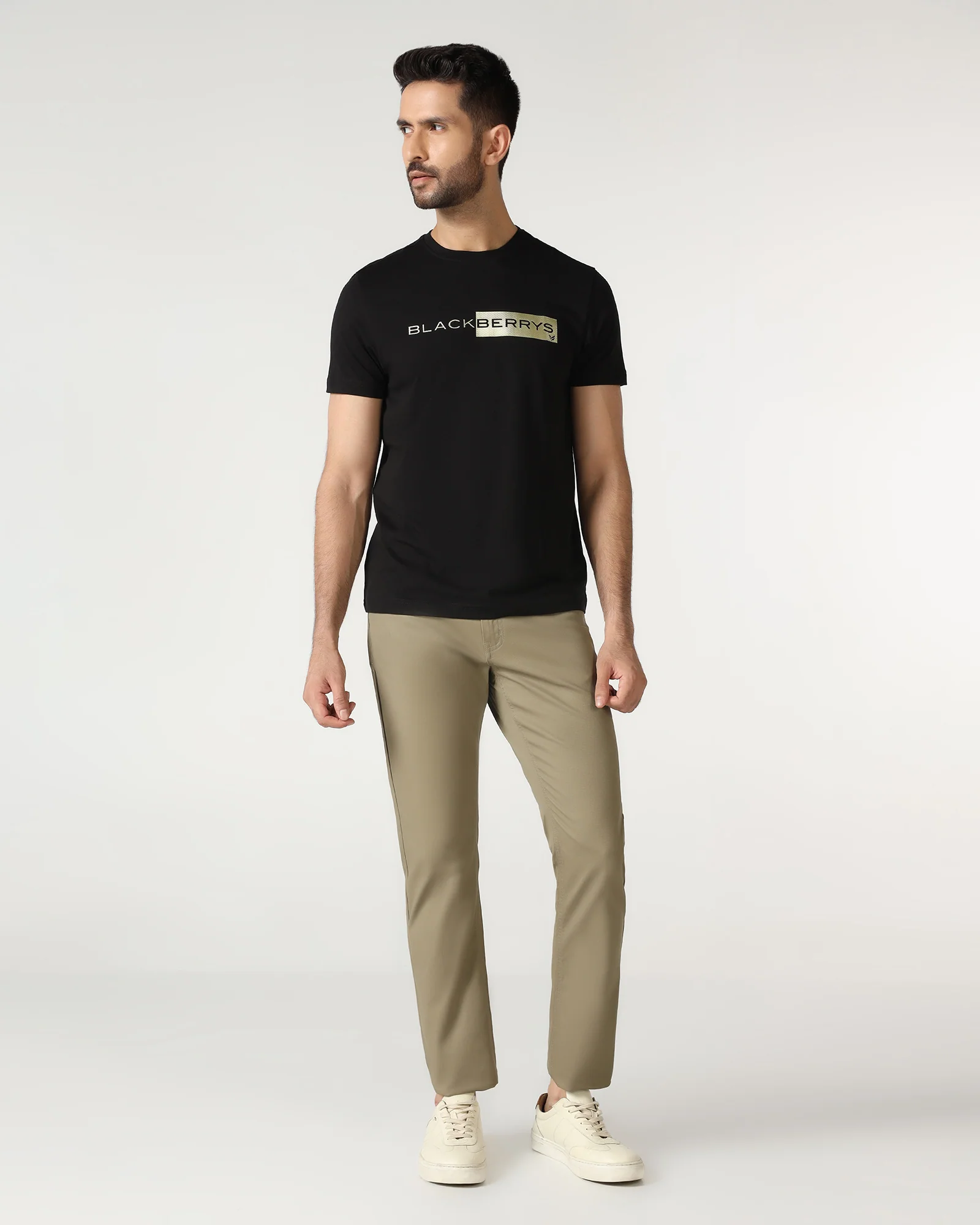 Black Crew Neck Solid T-Shirt - Ram - Image 3