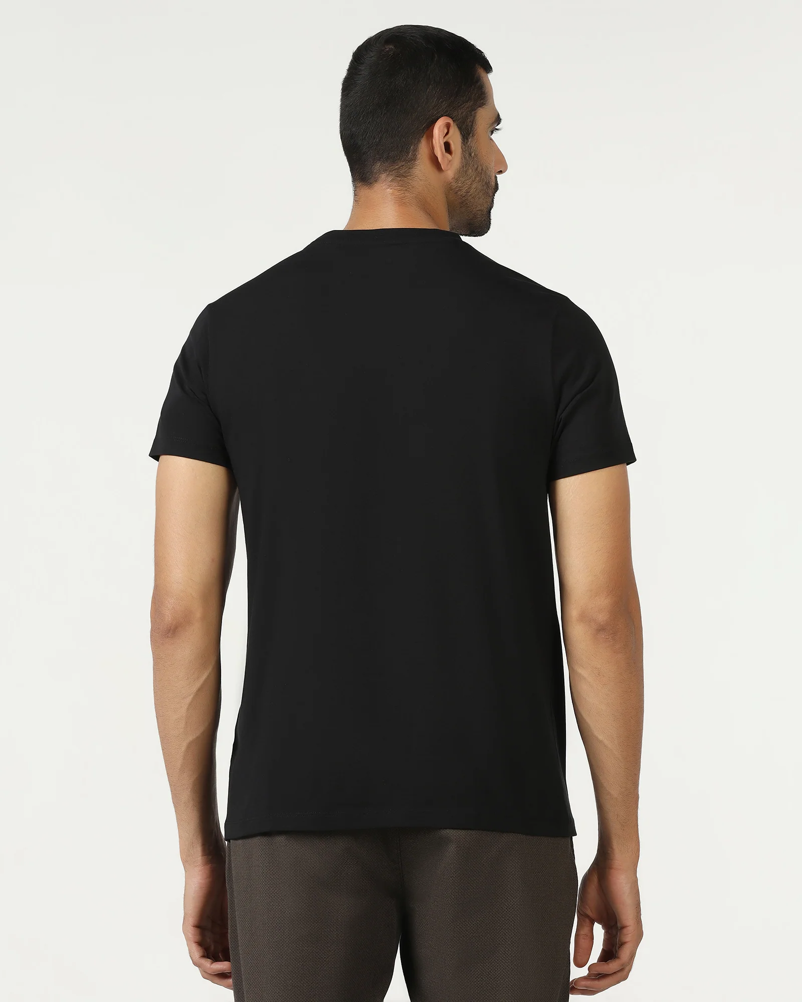 Black Crew Neck Solid T-Shirt - Roxx - Image 2
