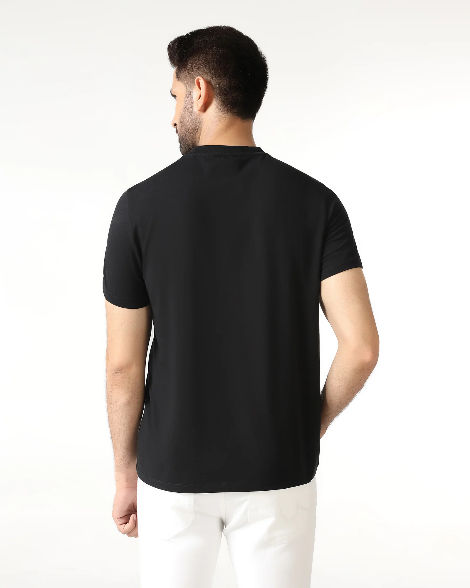 Black Crew Neck Solid T-Shirt - Rust - Image 2