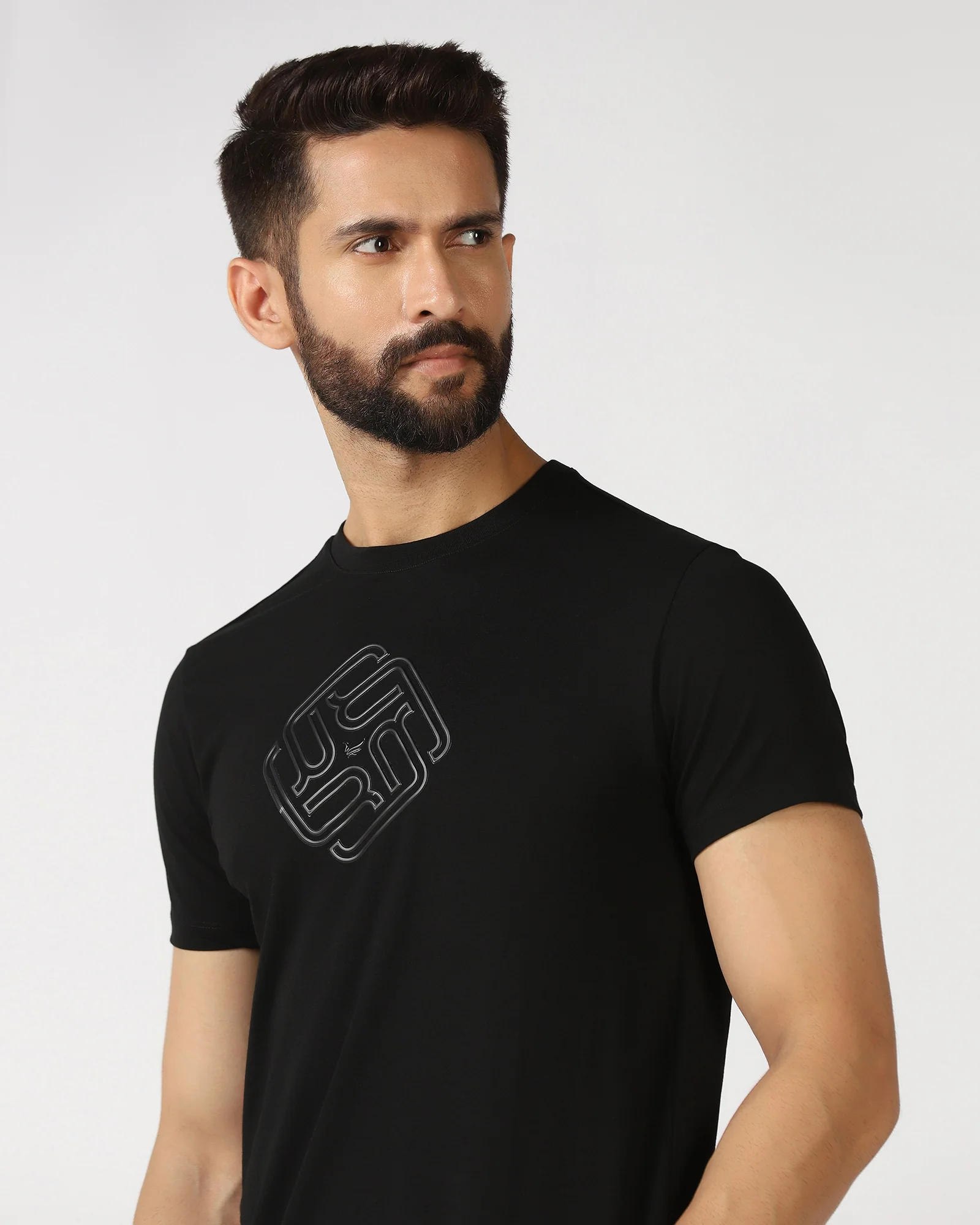 Black Crew Neck Textured T-Shirt - Crown - Image 4
