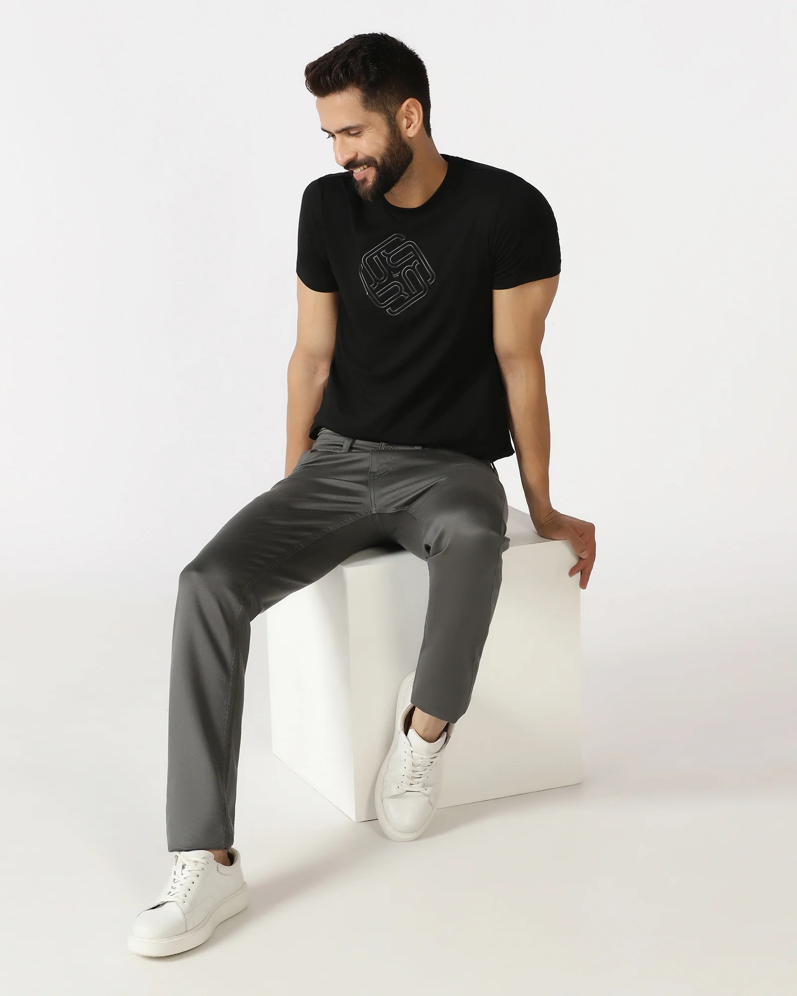 Black Crew Neck Textured T-Shirt - Crown - Image 7