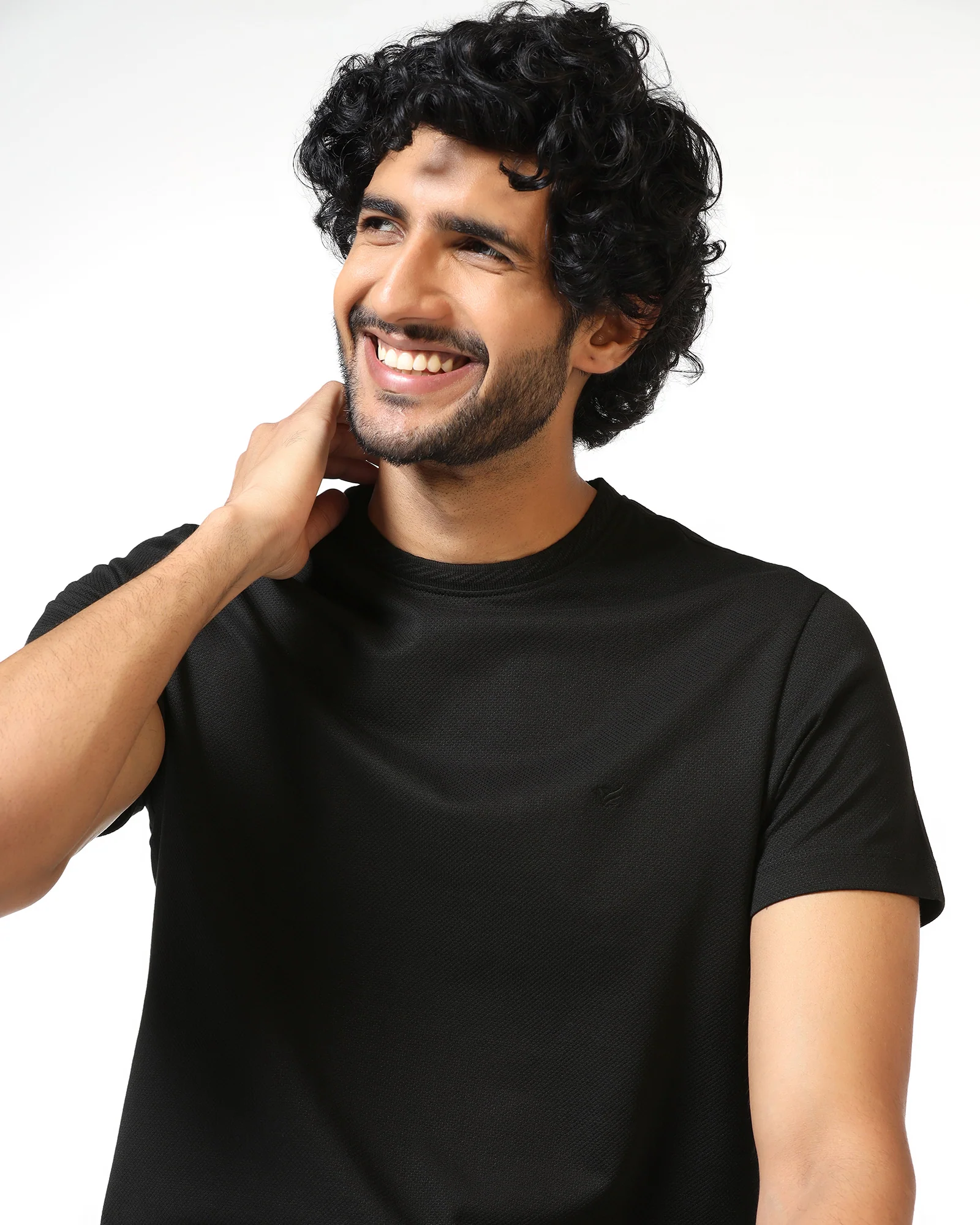 Black Crew Neck Textured T-Shirt - Hexa