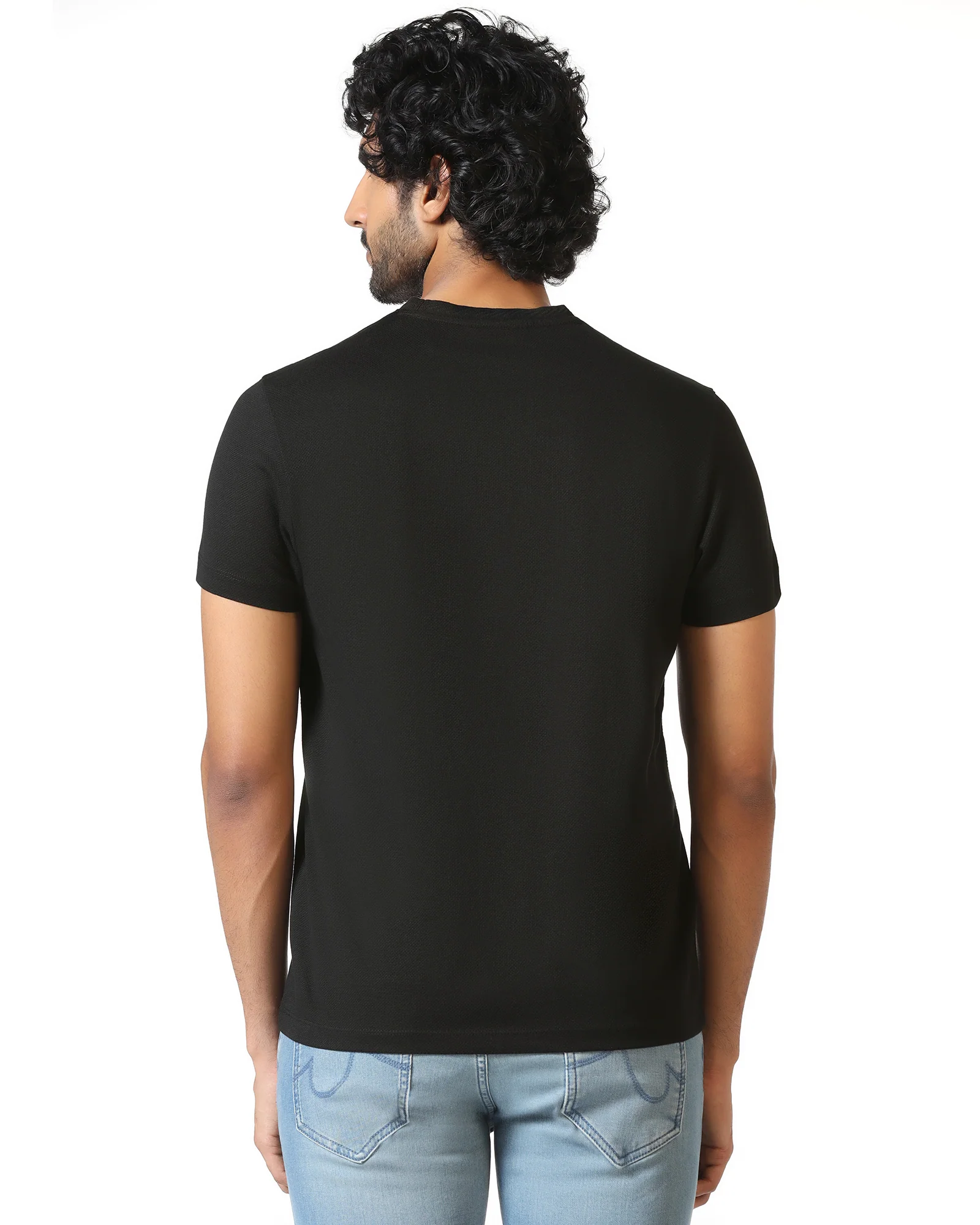 Black Crew Neck Textured T-Shirt - Hexa - Image 2