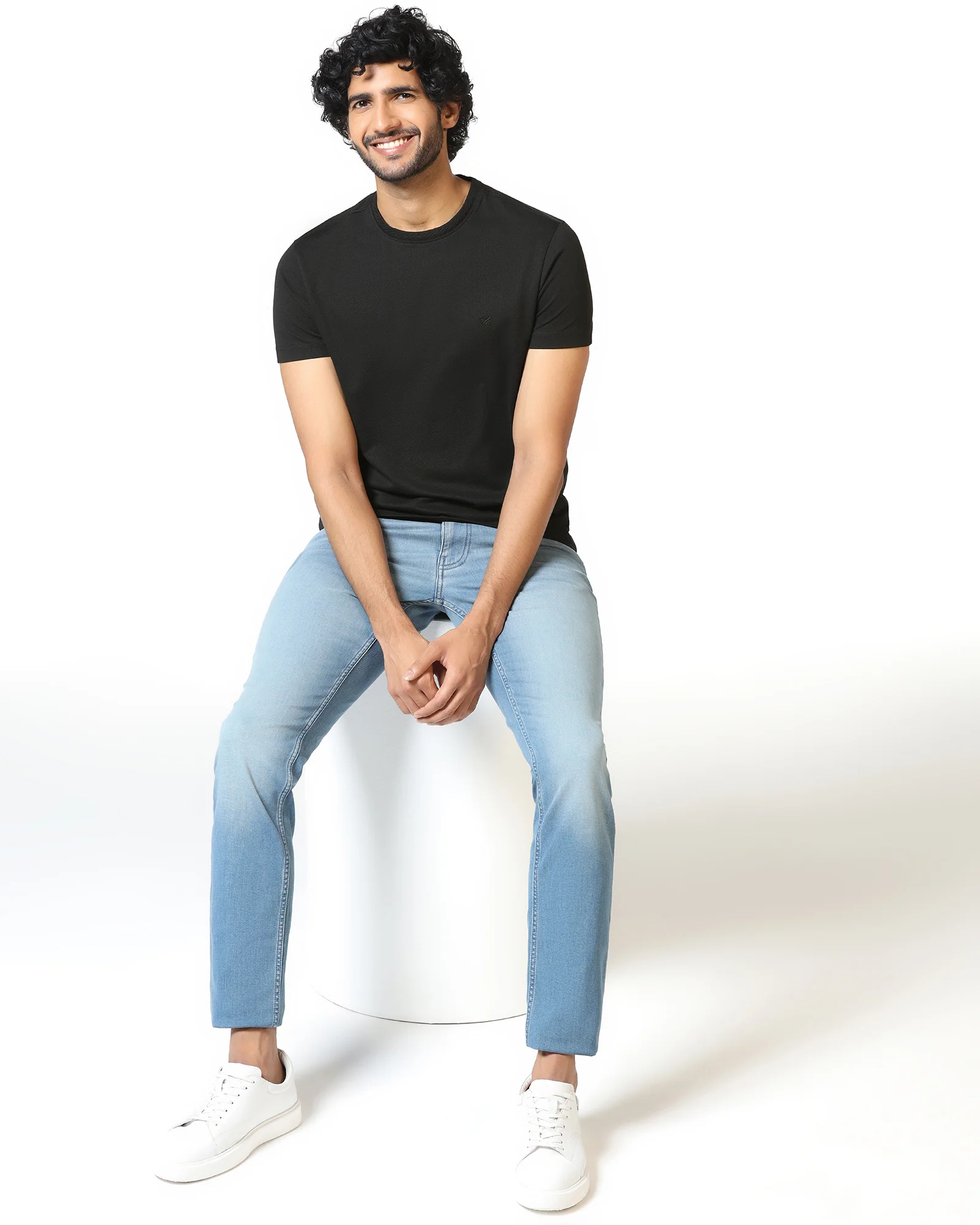 Black Crew Neck Textured T-Shirt - Hexa - Image 8