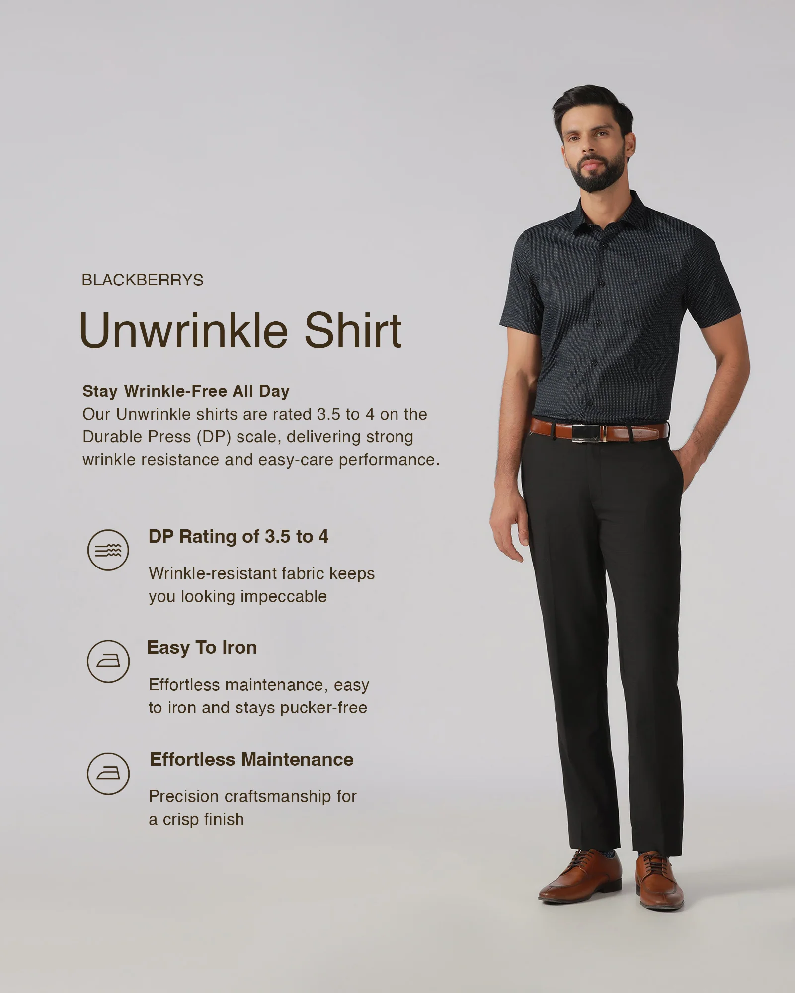 Black Half Sleeve Unwrinkle Printed Shirt - Radiant - Image 3