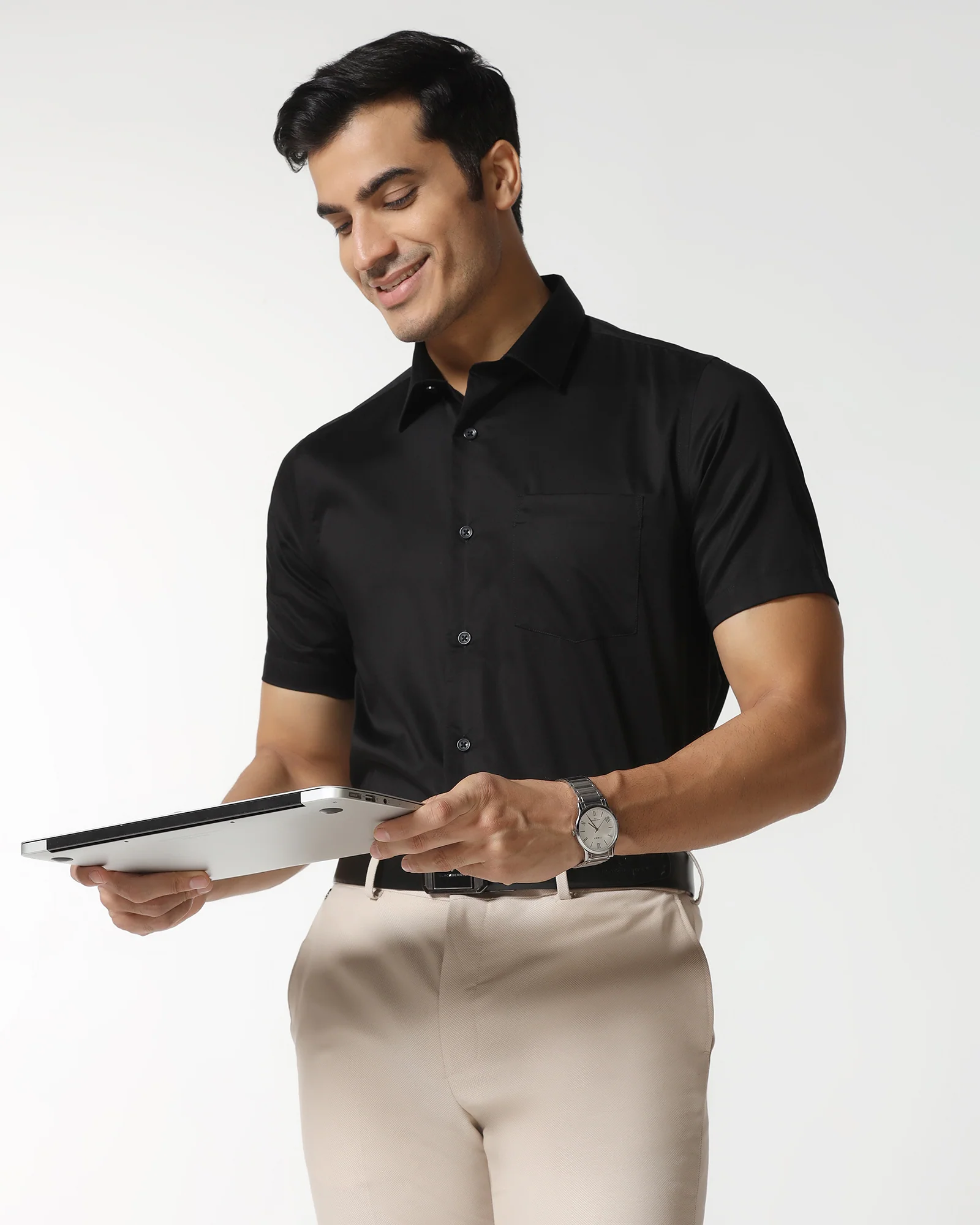 Black Half Sleeve Solid Shirt - Dawn