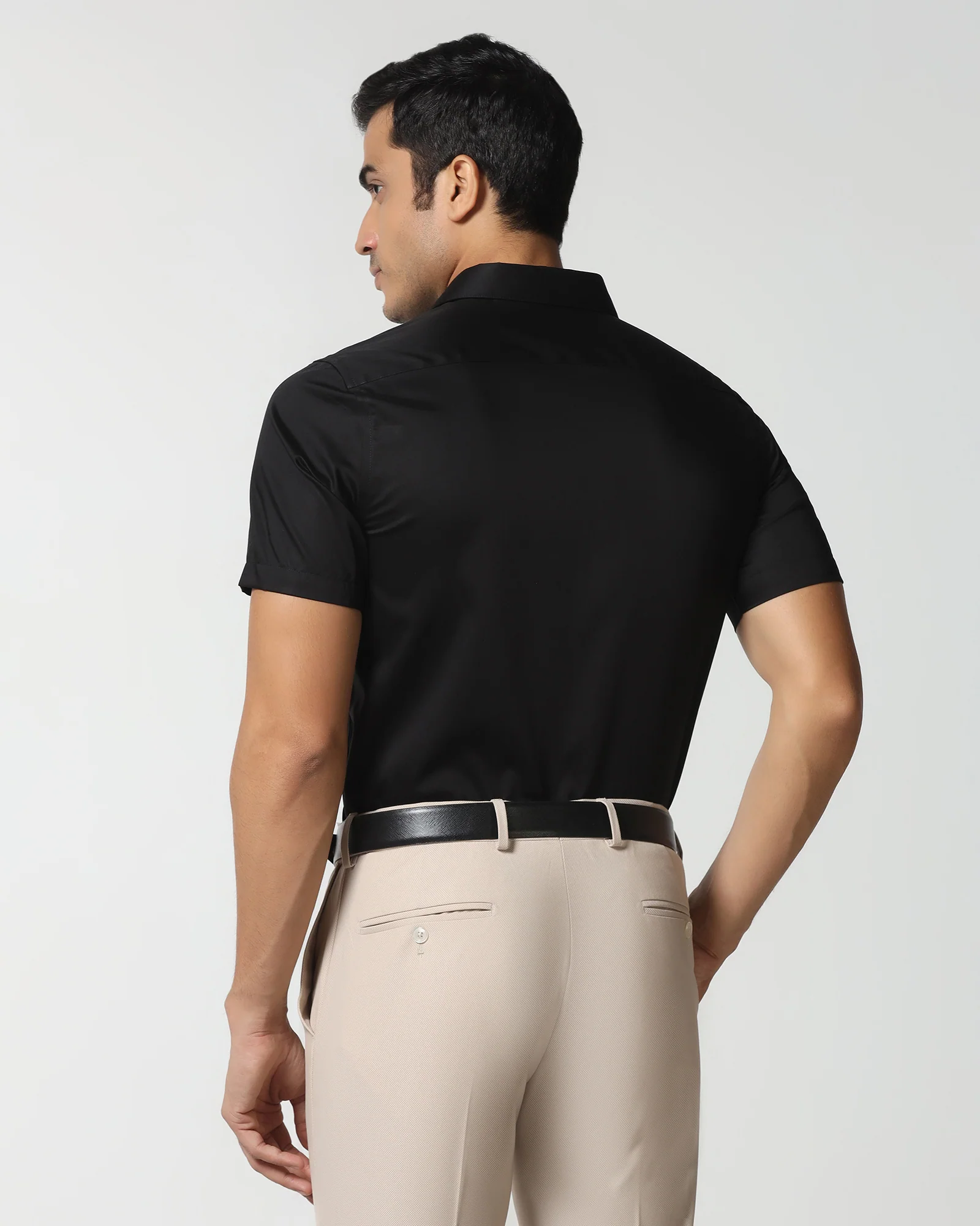 Black Half Sleeve Solid Shirt - Dawn - Image 2