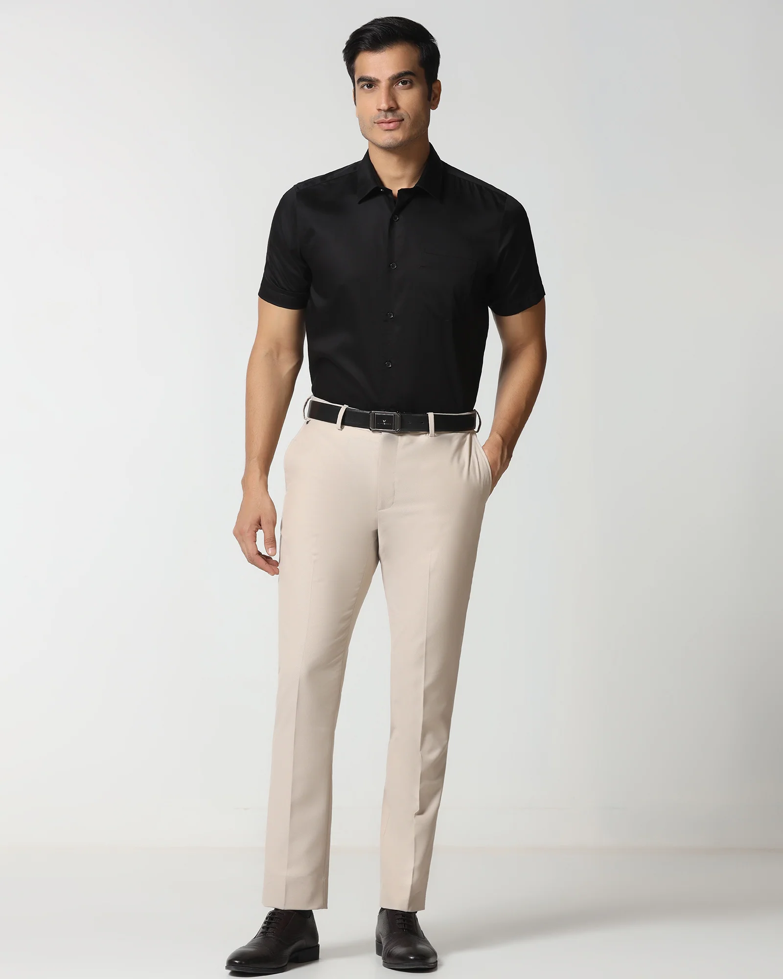 Black Half Sleeve Solid Shirt - Dawn - Image 3