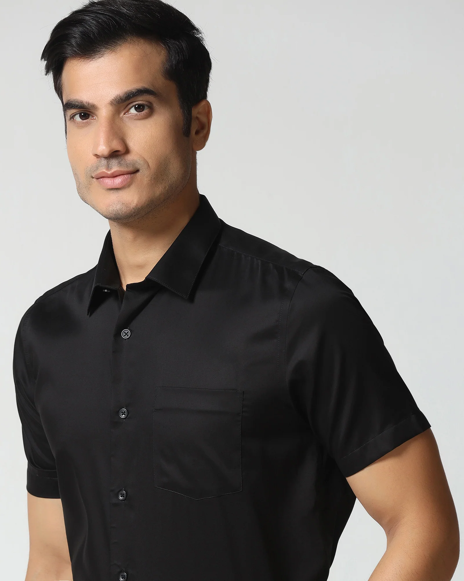 Black Half Sleeve Solid Shirt - Dawn - Image 4