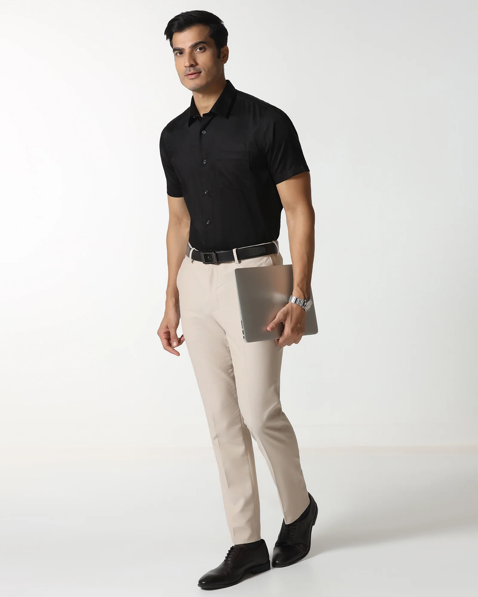 Black Half Sleeve Solid Shirt - Dawn - Image 7