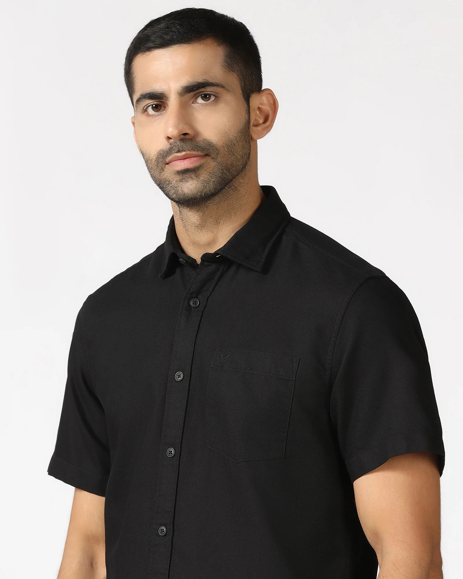 Black Half Sleeve Textured Shirt - Caty - Image 4