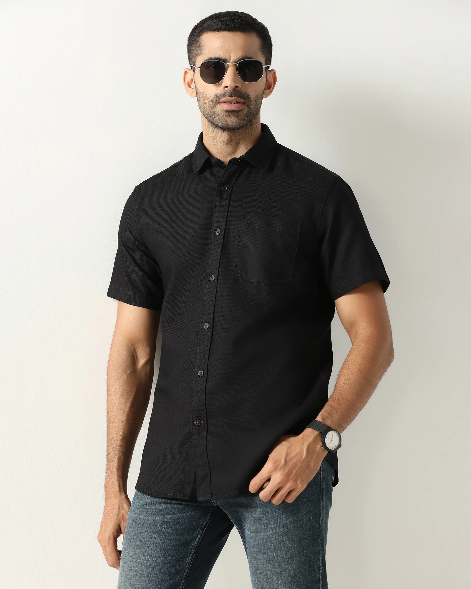 Black Half Sleeve Textured Shirt - Caty - Image 7