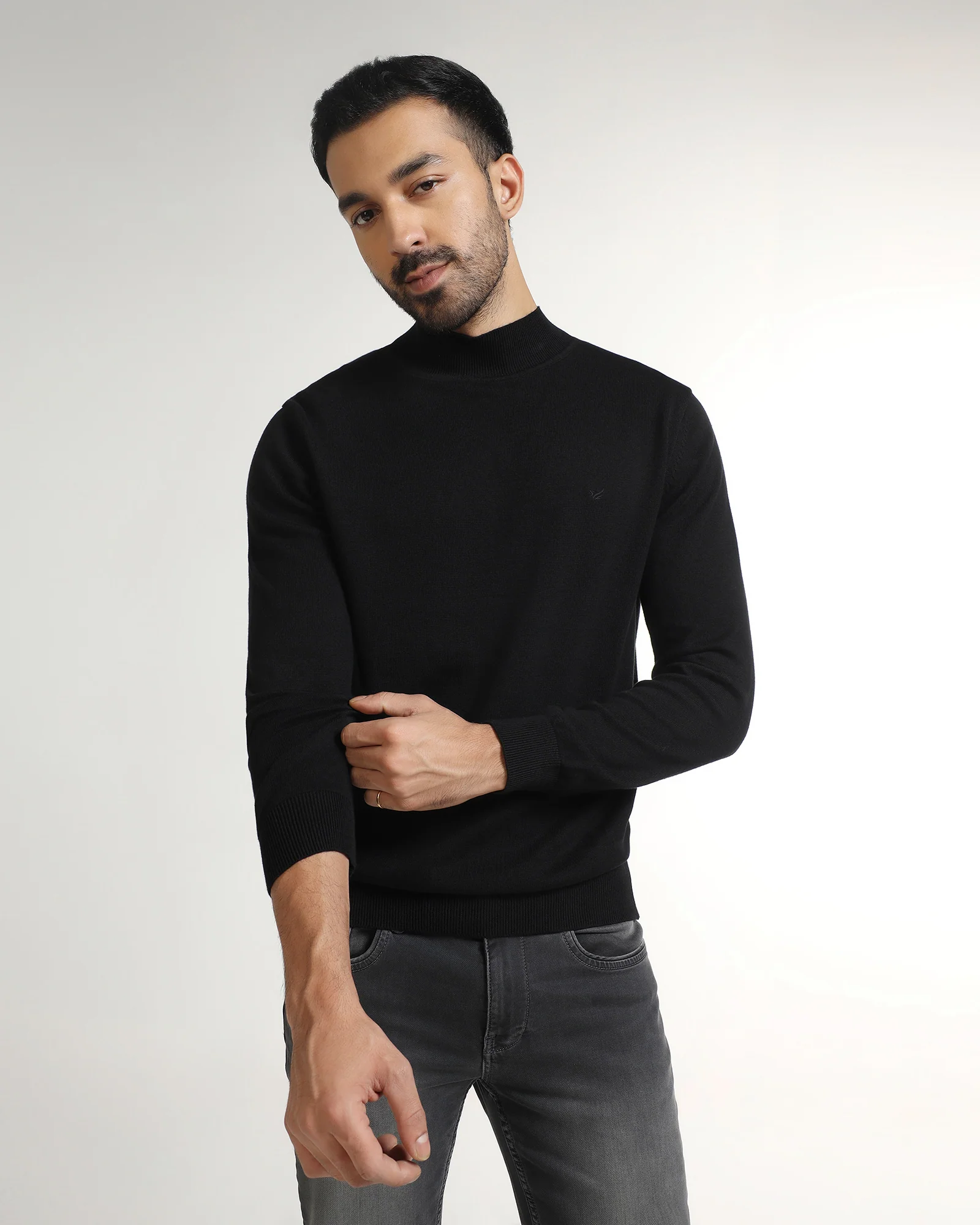 Black High Neck Solid Sweater - Pop - Image 5