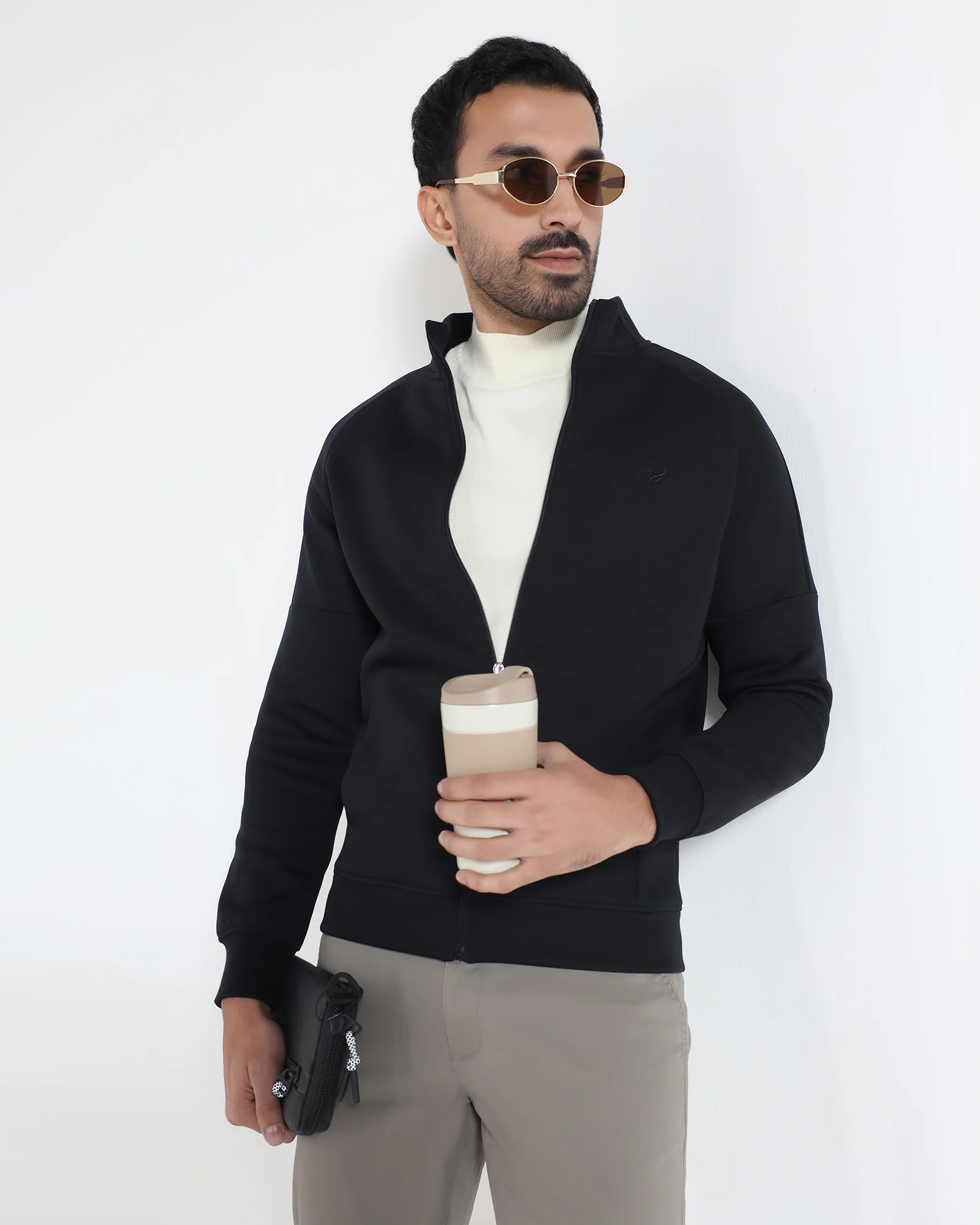 Black High Neck Solid Sweatshirt - Decy - Image 6
