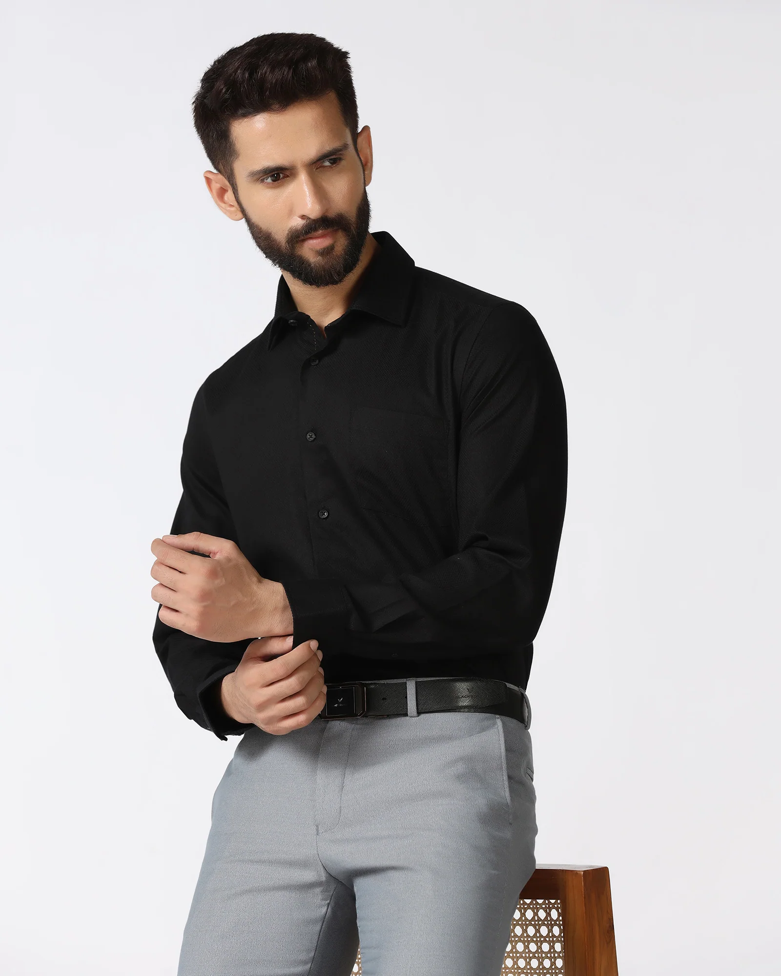 Black Non Iron Textured Shirt - Destine - Image 7