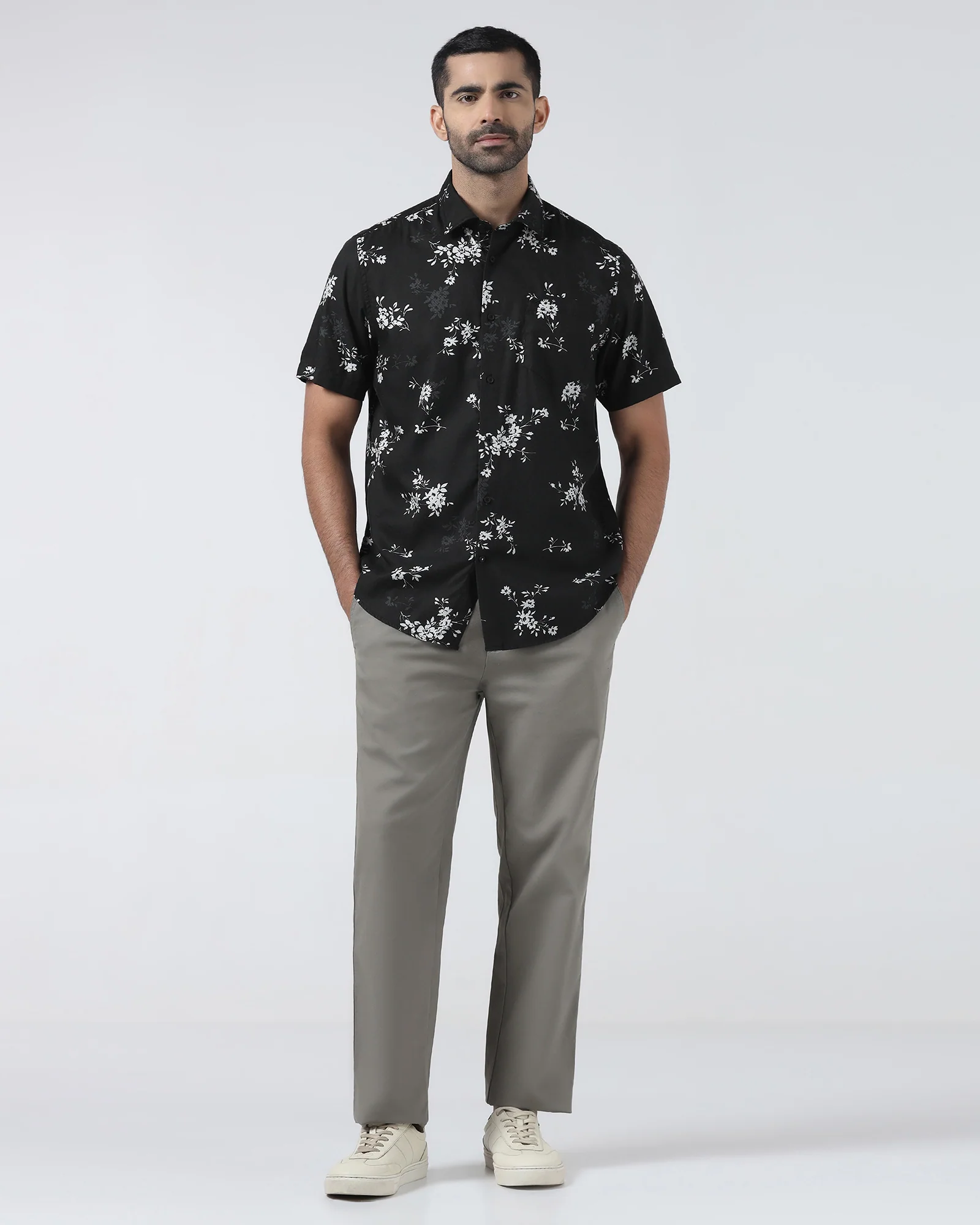 Black Half Sleeve Printed Shirt - Hobson - Image 3