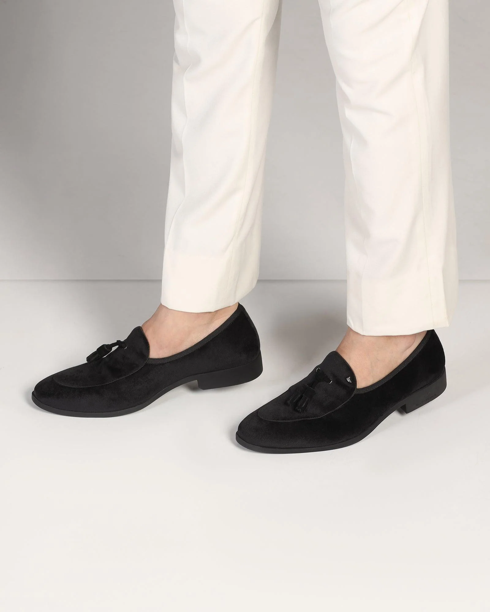 Velvet Black Textured Slip On Shoes - Mrinal - Image 3