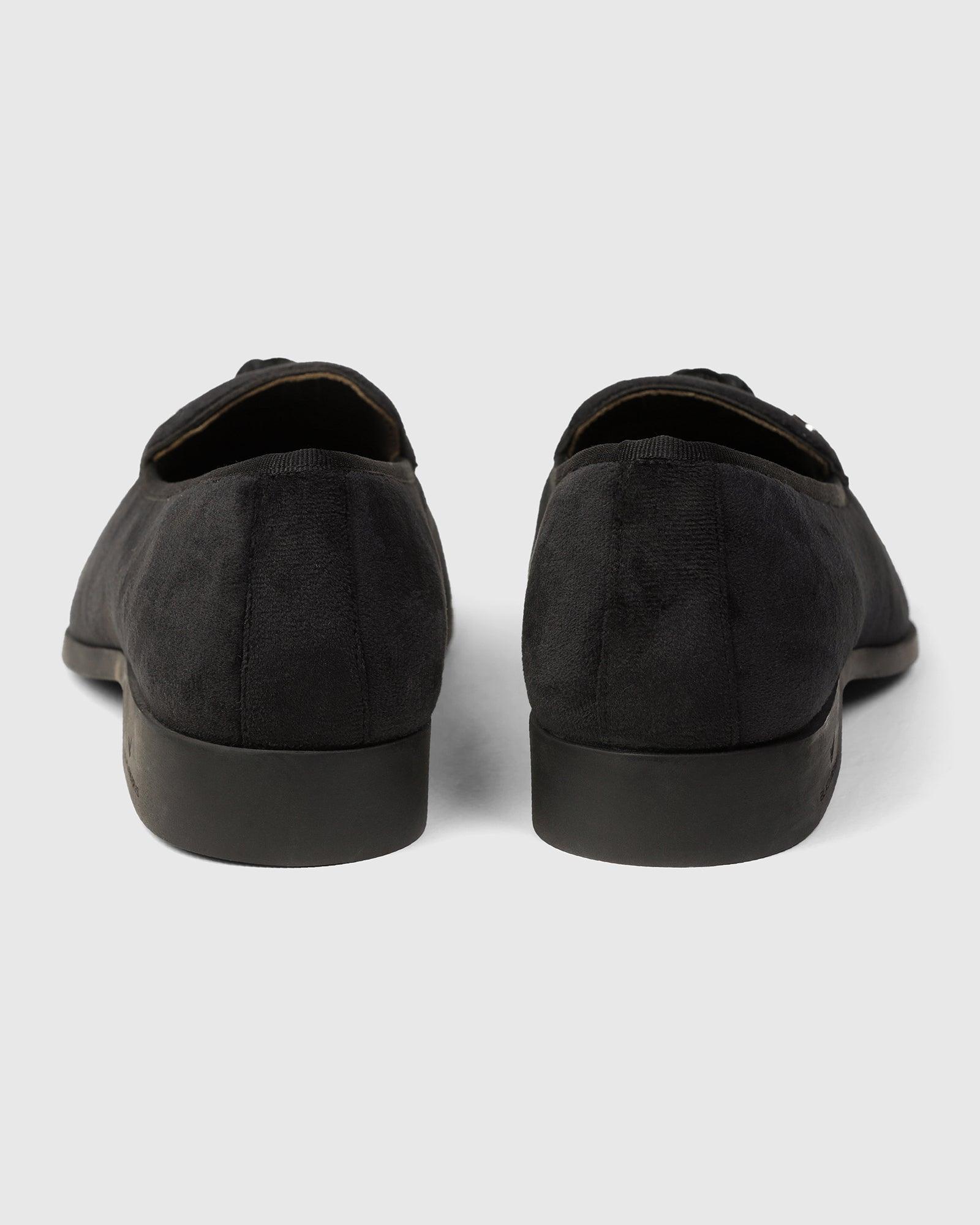 Velvet Black Textured Slip On Shoes - Mrinal - Image 4