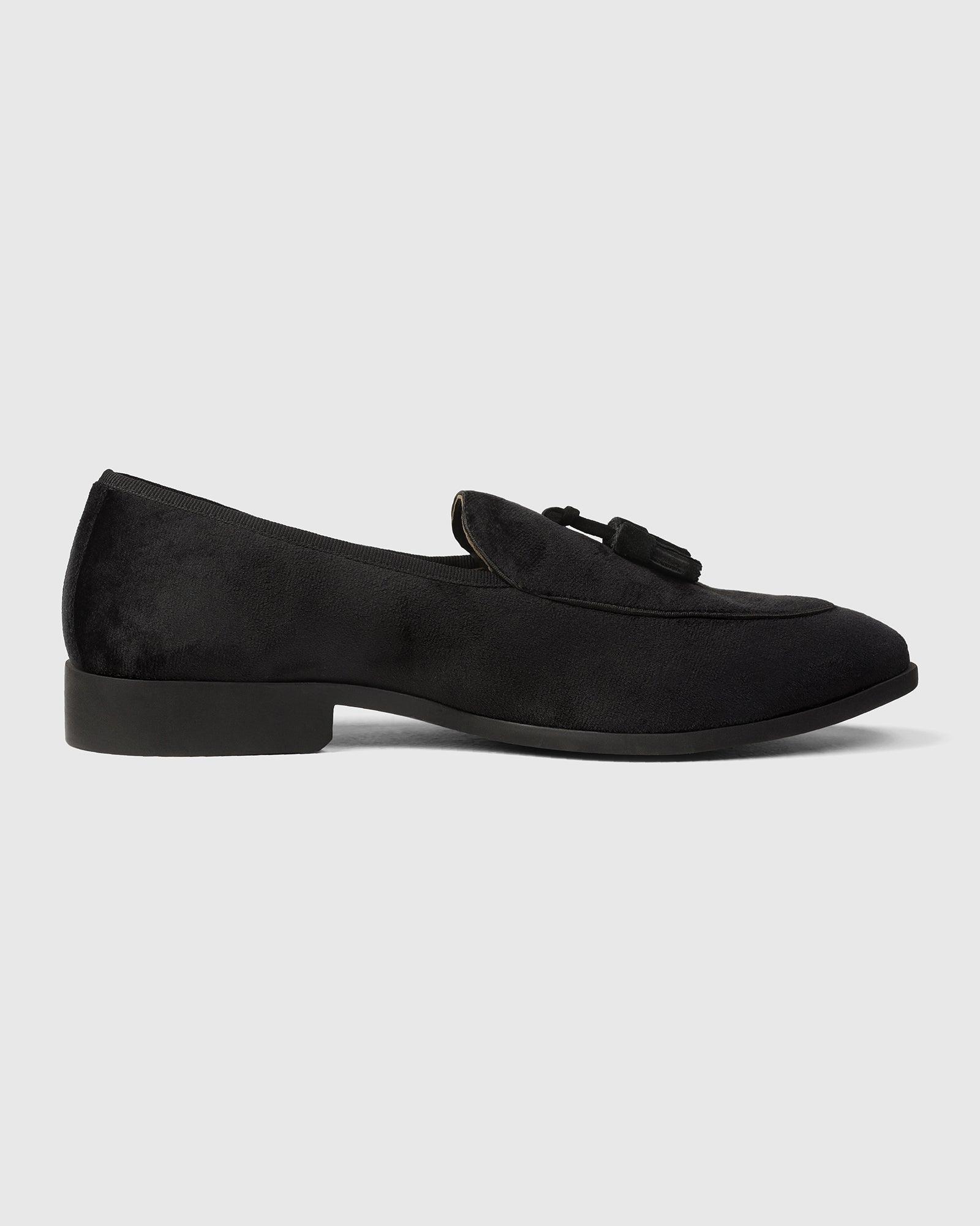 Velvet Black Textured Slip On Shoes - Mrinal - Image 5