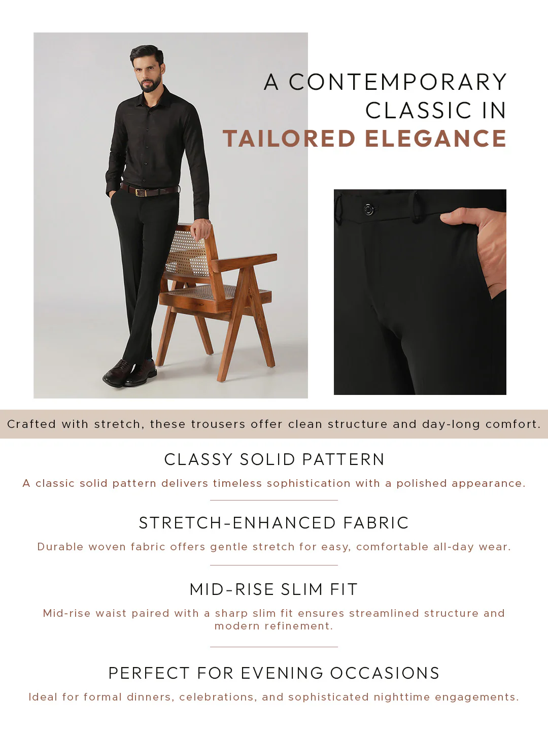 Black Solid Trouser - Black-268 - Image 6
