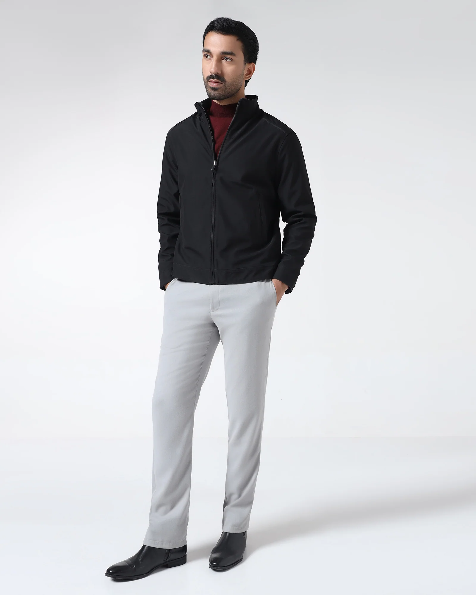 Black Reversible Solid Zipper Jacket - Yulin - Image 3