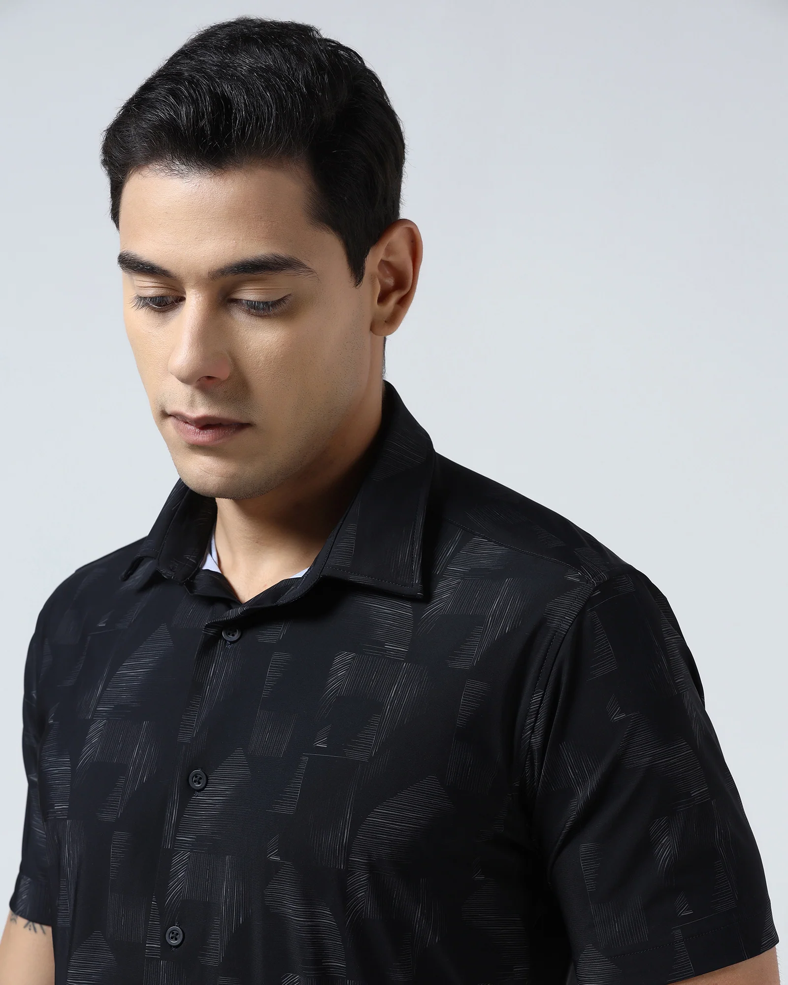 Black Half Sleeve TechPro Printed Shirt - Median - Image 4