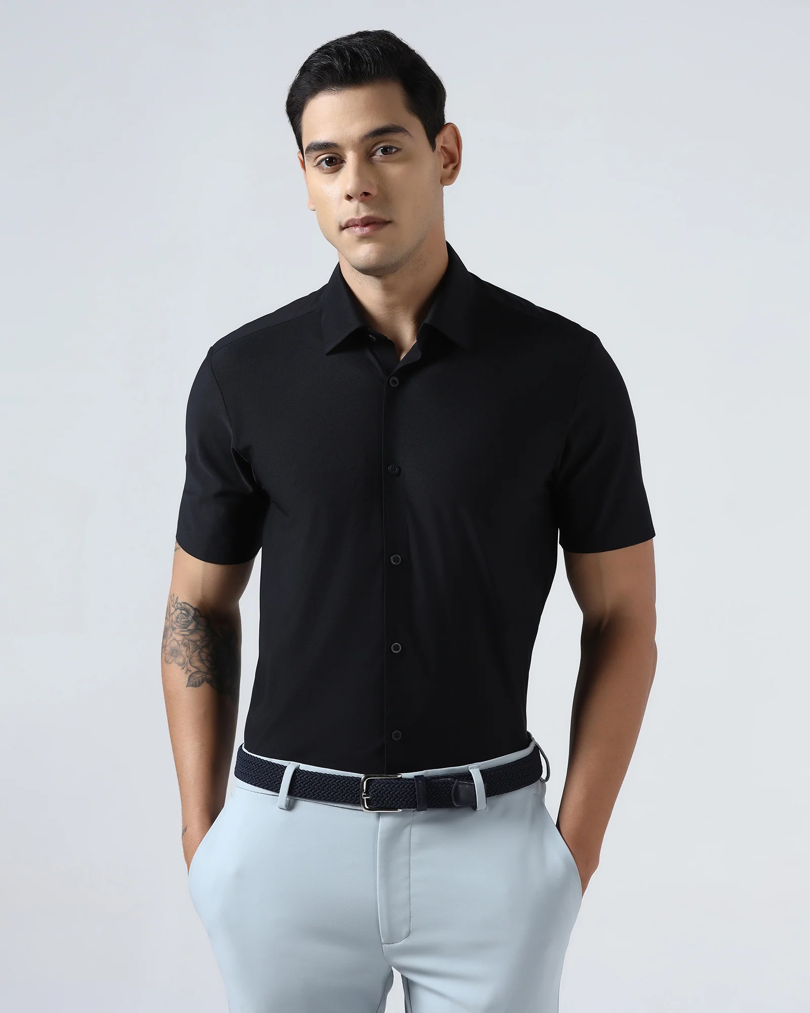 Black Half Sleeve TechPro Solid Shirt - Kanon - Image 7