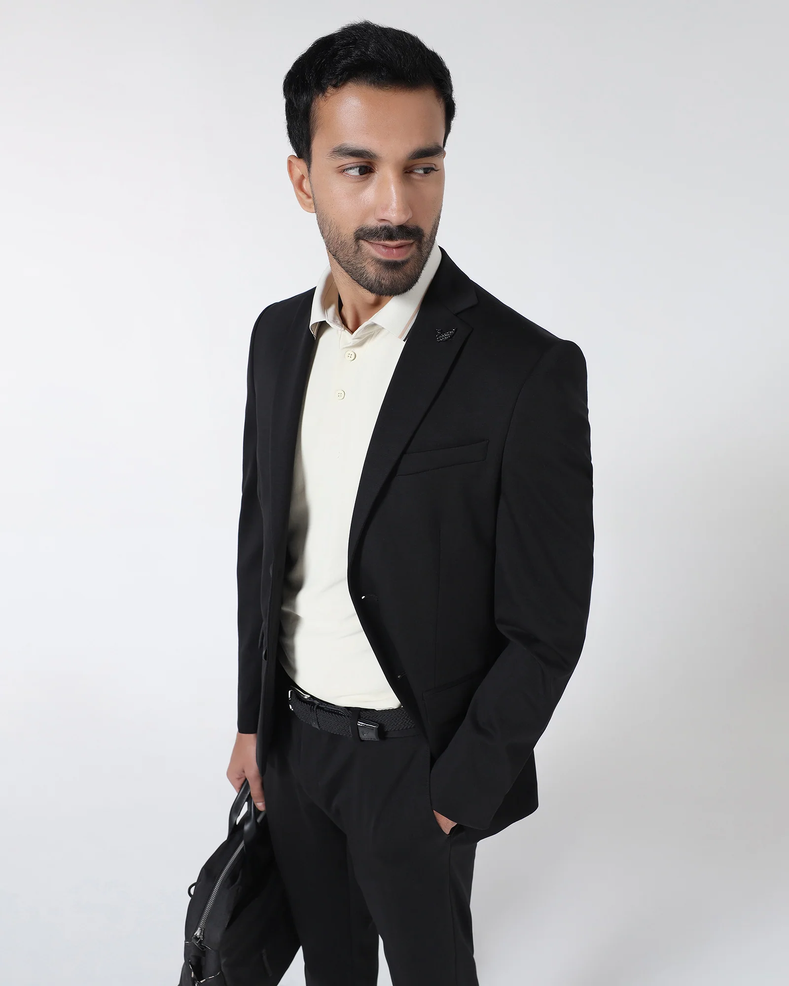 Black Techpro Two Piece Solid Suit - Delore - Image 7
