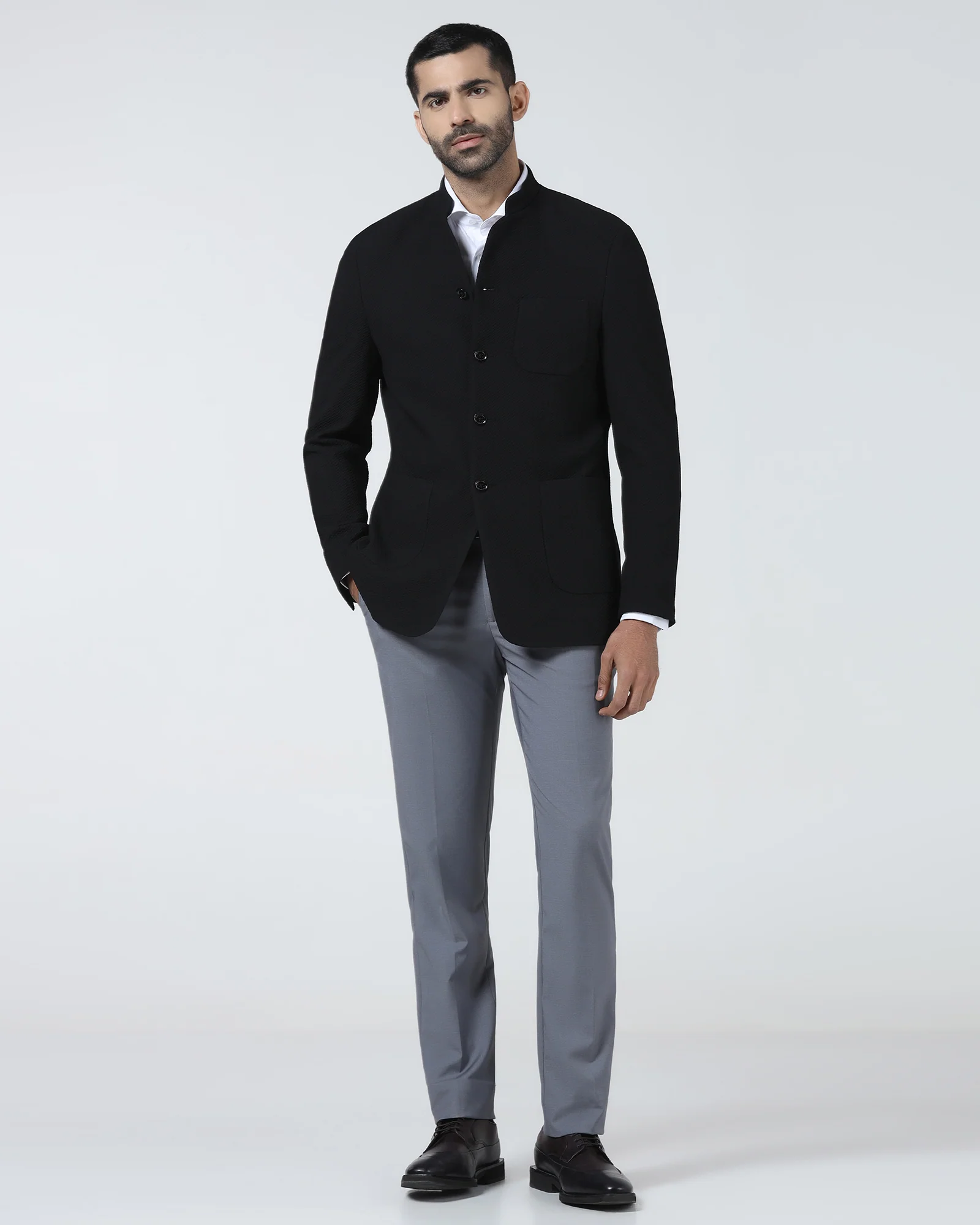 Black Textured Bandhgala - Theo - Image 3