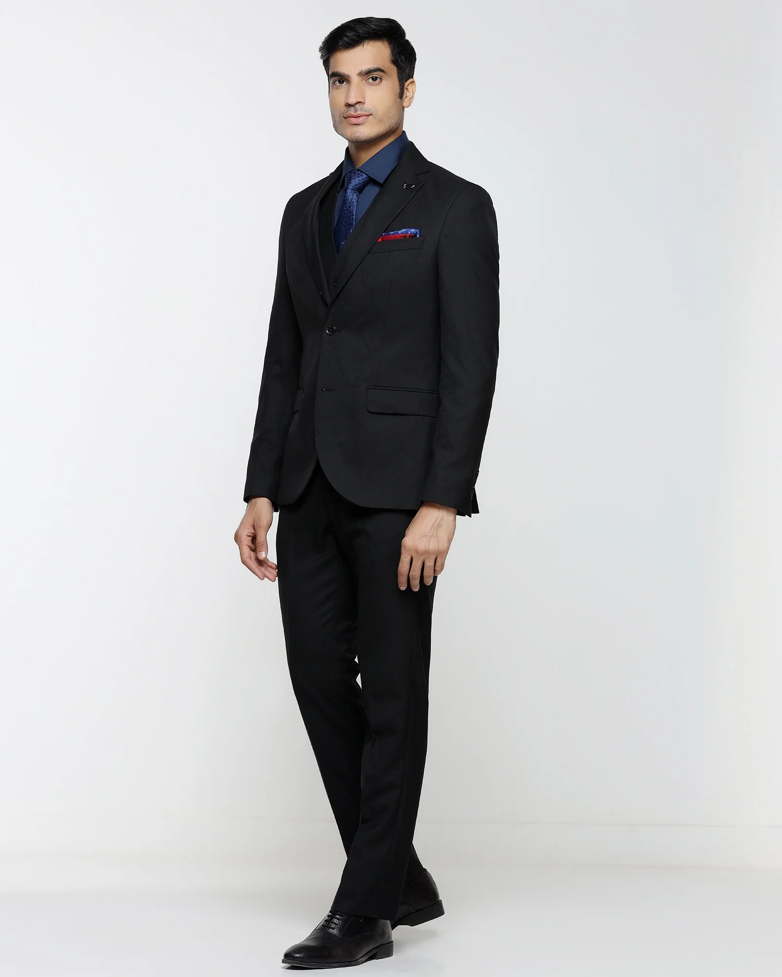 Black Three Piece Textured Suit - Kova - Image 3