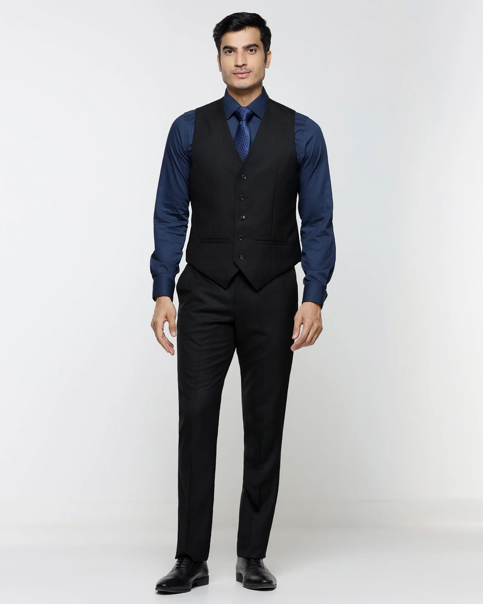 Black Three Piece Textured Suit - Kova - Image 5