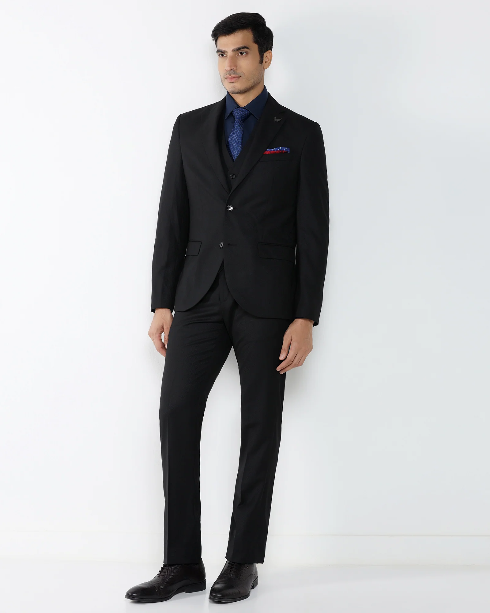 Black Three Piece Textured Suit - Kova - Image 8